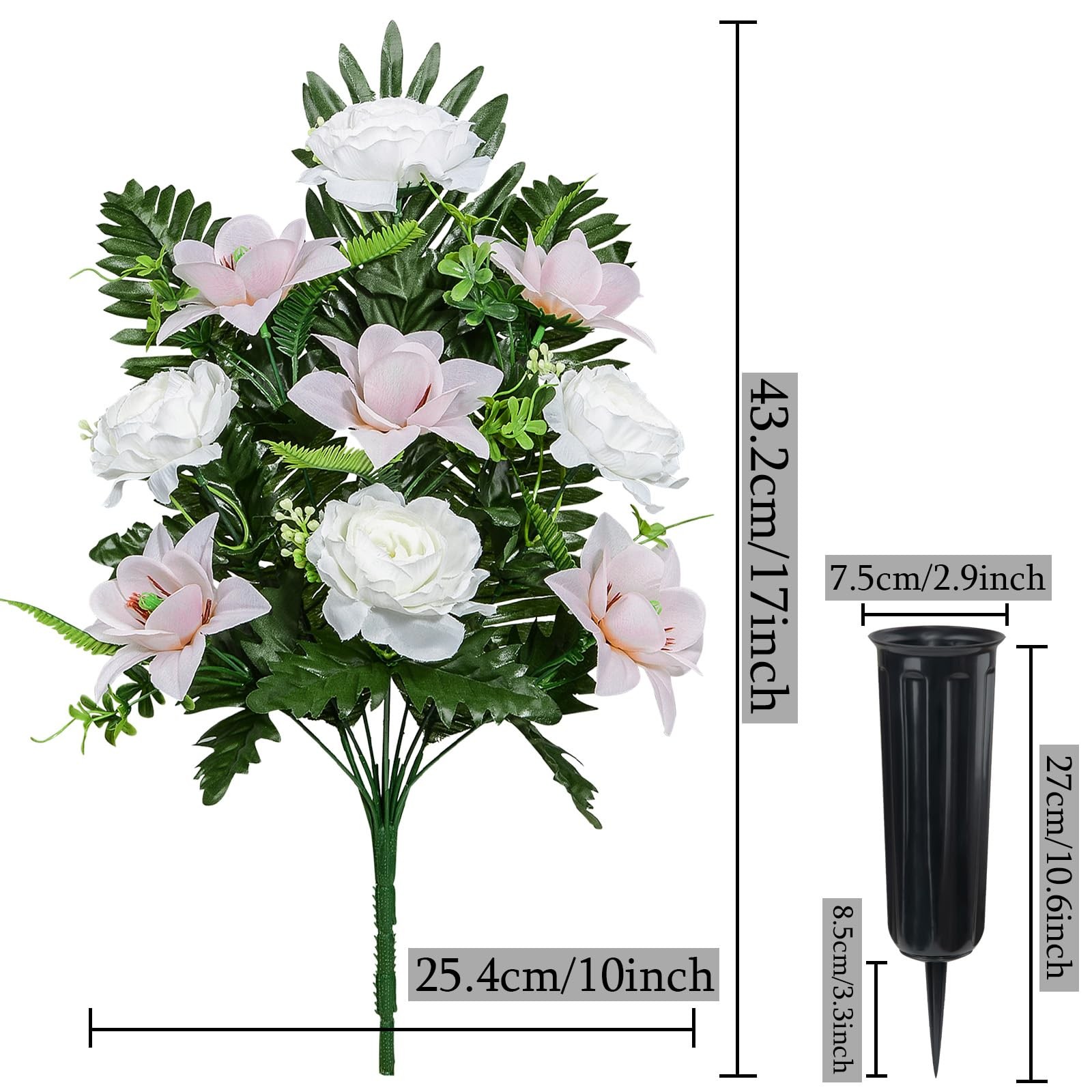 LaLamona Set of 4 Artificial Cemetery Flowers, Memorial Flowers Graveside Dec…