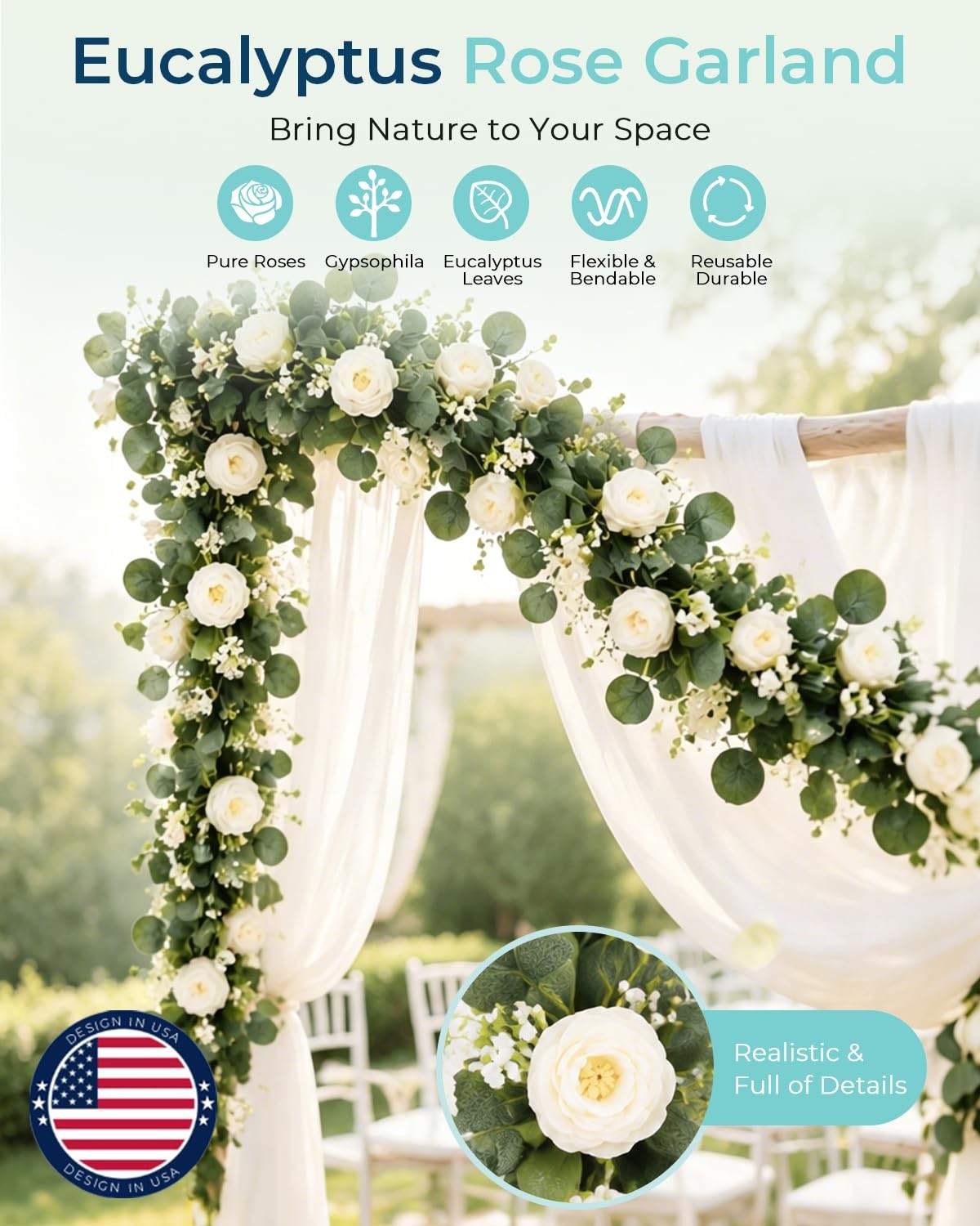 12PCS Artificial Flowers Wedding Garland Set, 6FT Rose Flower Greenery Vines …