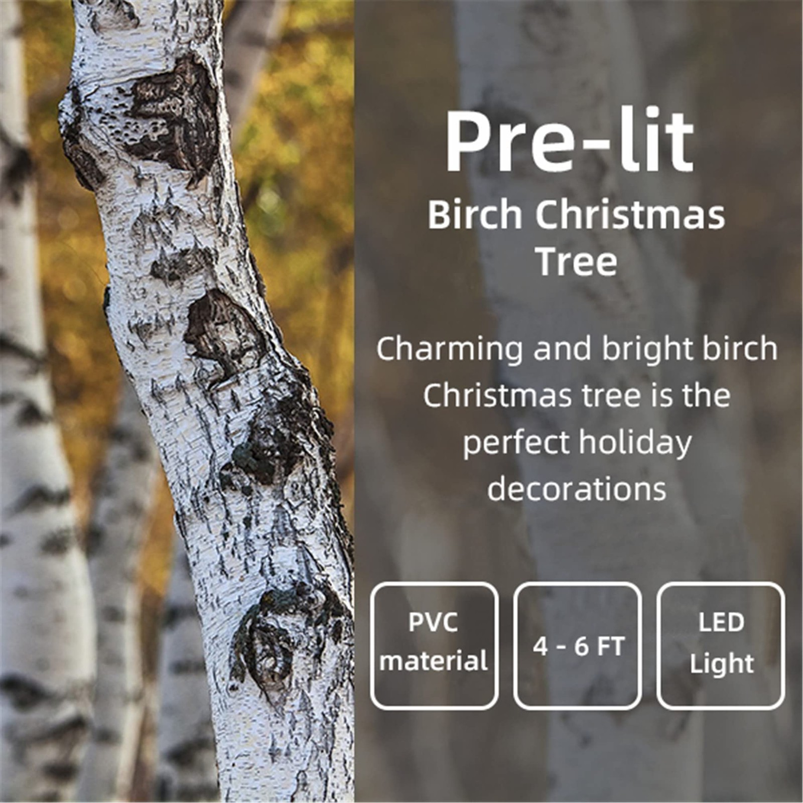 LINKROMAT Lighted Birch Trees, 4FT 5FT 6FT48 56 96LED Prelit Birch Tree with …