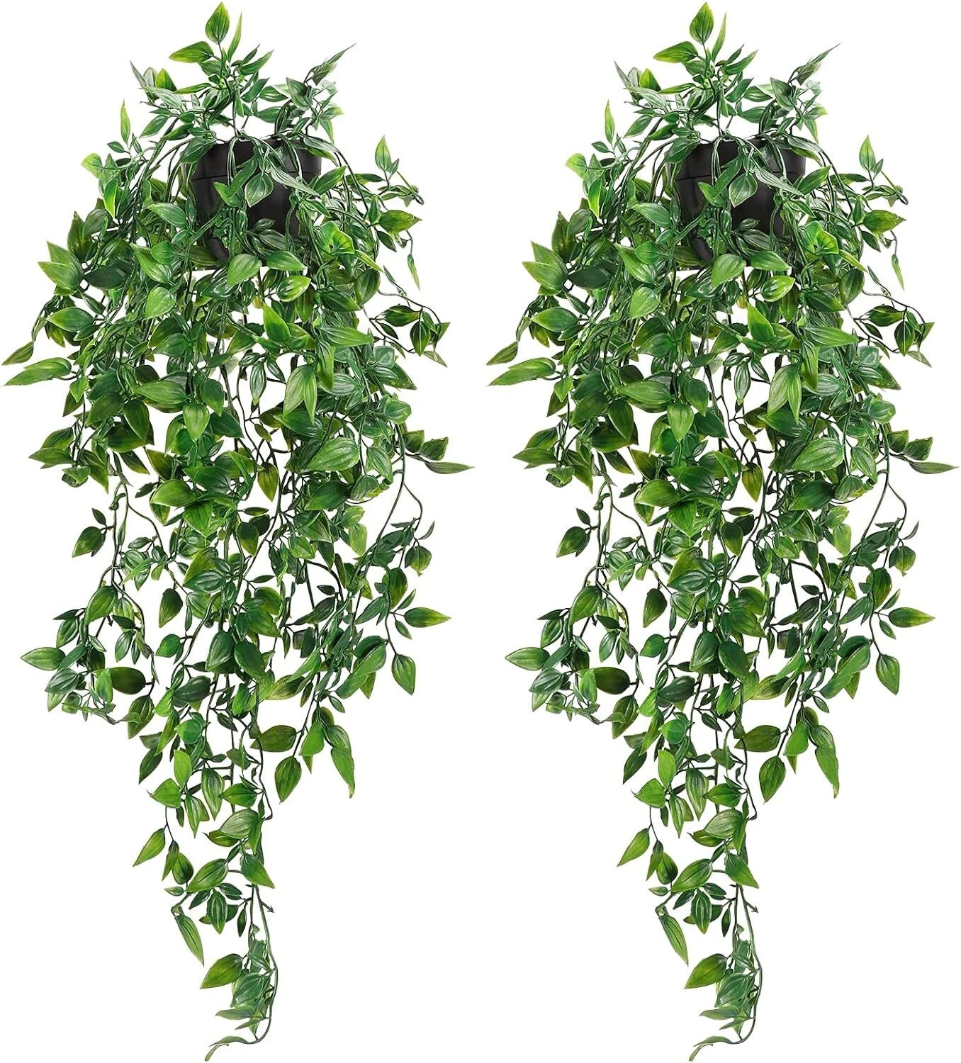 Whonline 2pcs Fake Hanging Plants, Artificial Potted Plants for Indoor Green