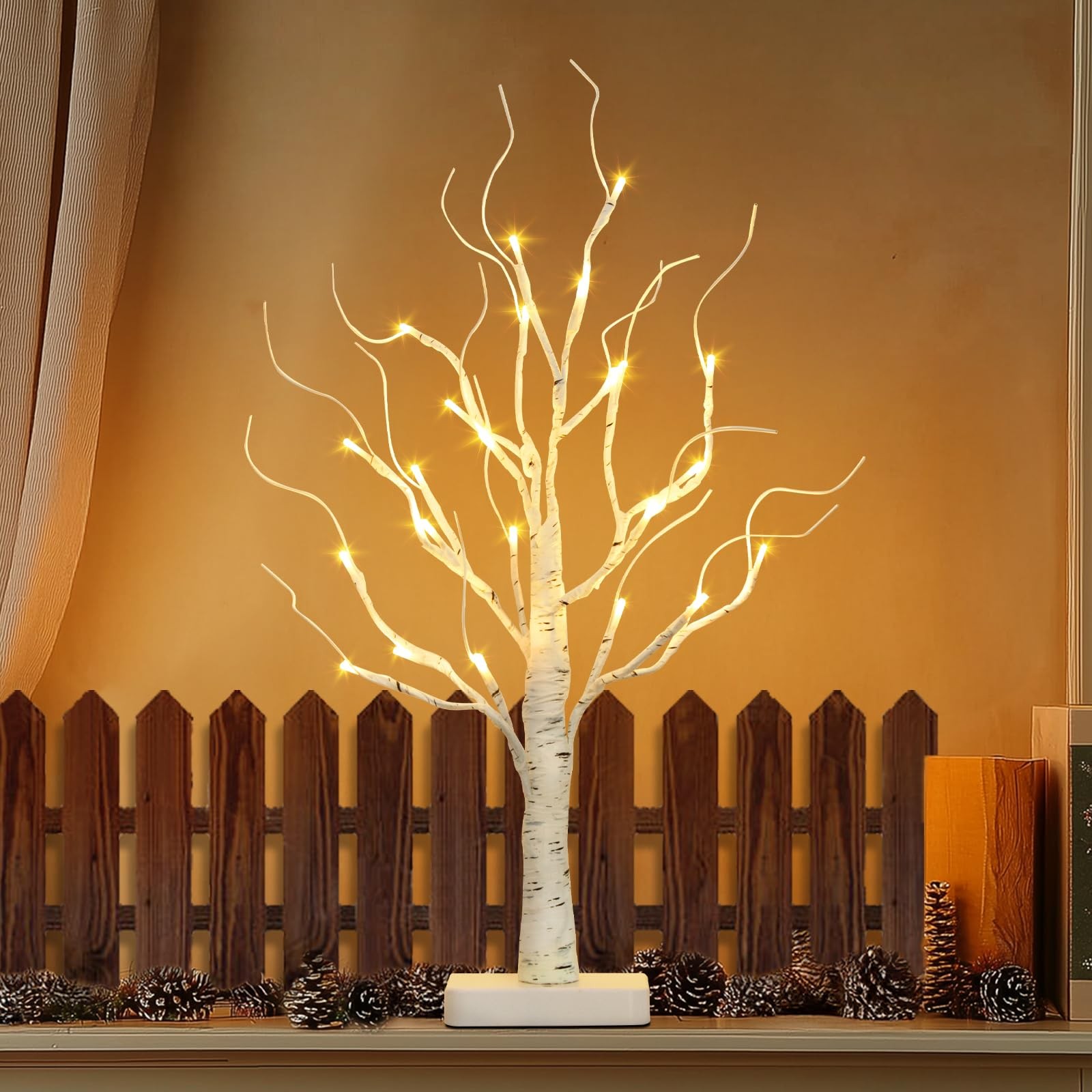 “Birch Tree LED Lights Battery Operated Mini Decor for Christmas Table