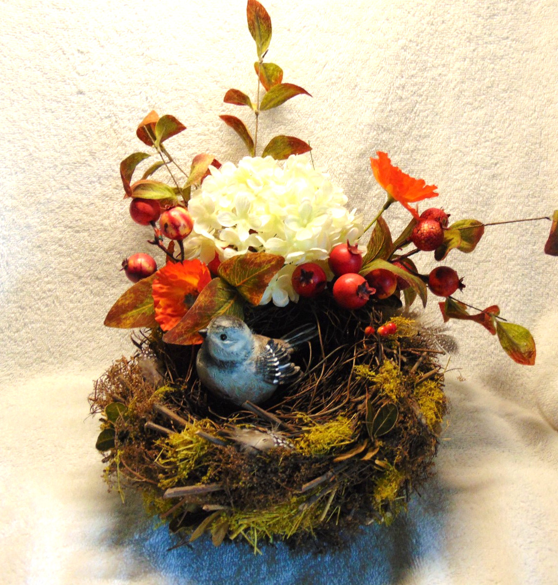 Table Decor Floral Twig Bird Nest 9.75″ Wide 9″ Tall