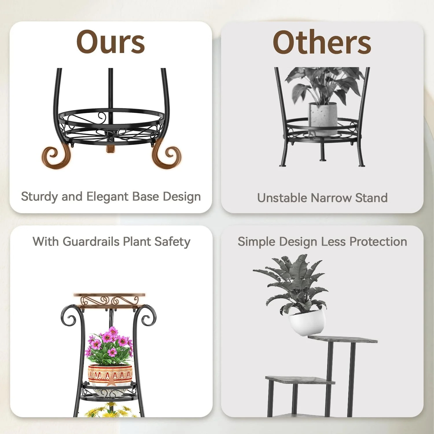 3 Tier Black Metal Plant Stand Indoor Outdoor Planter Rack Corner Flower Holder