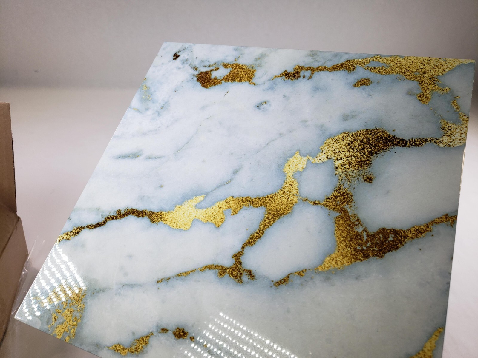 3dRose Image of Luxury Grey Gold Gem Stone Marble Glitter Decorative Tile 12″