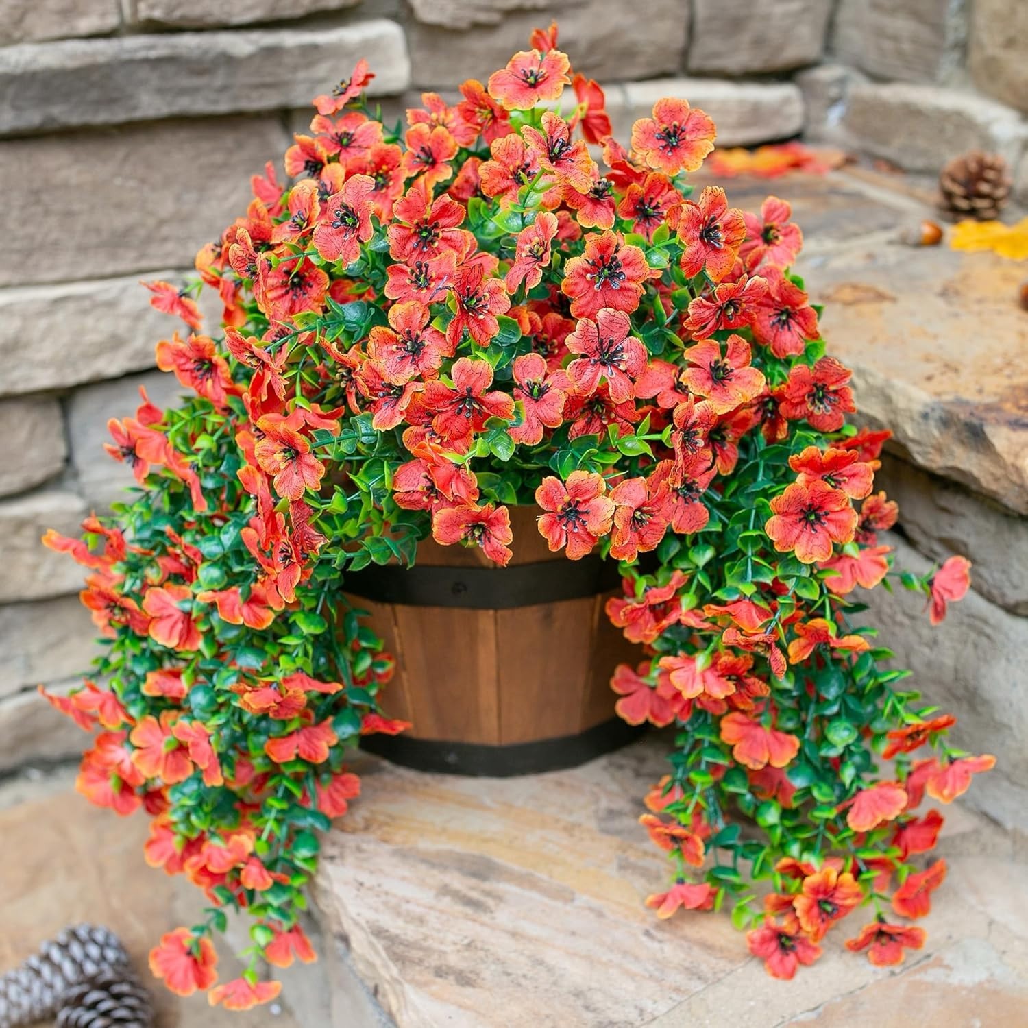 Fall Fake Mums Artificial Flowers Hanging Decoration for Outdoors, 2Pcs Orang…