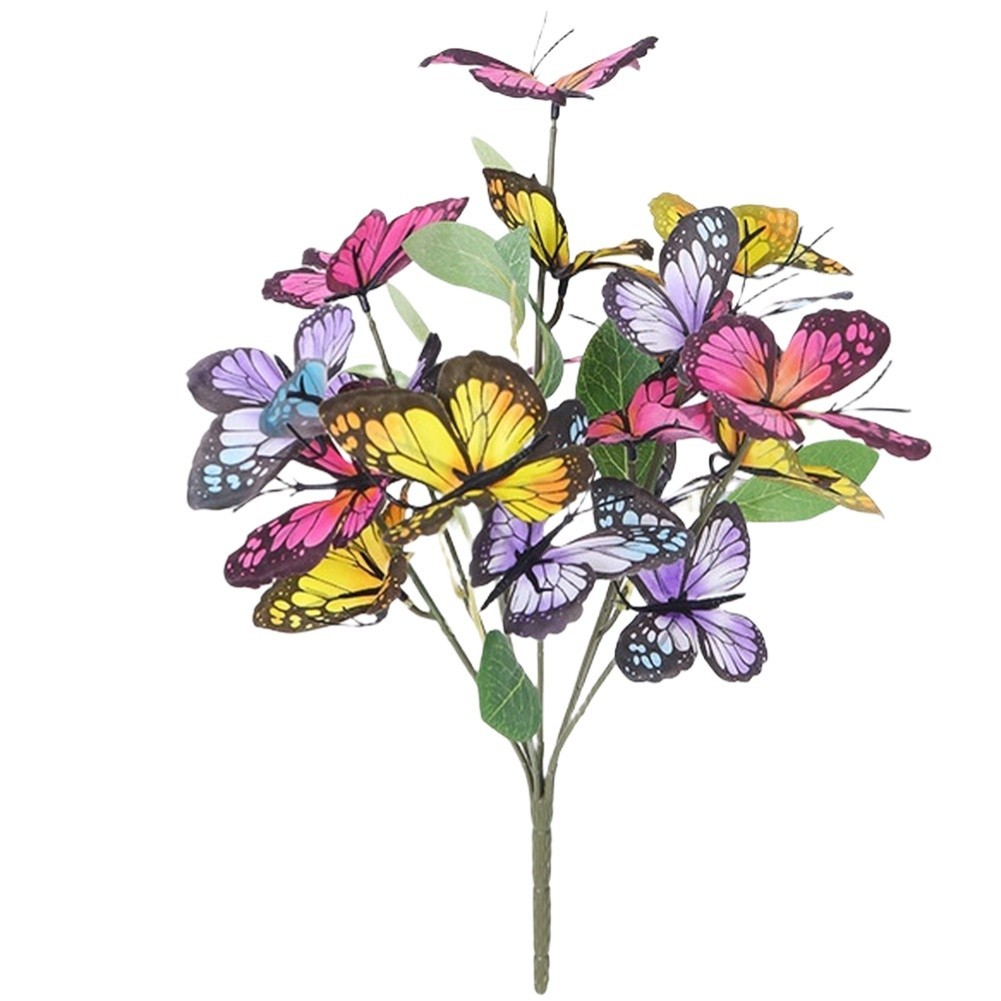 Artificial Silk Butterfly Stems with Leaves Colorful Faux Floral Decor 33cm