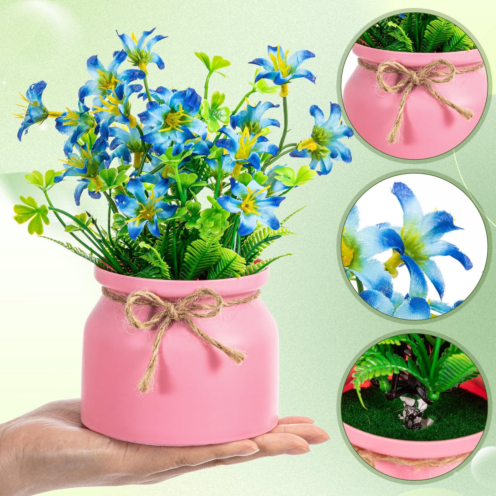 6 PCS Large Spring Artificial Flowers Potted Fake Floral Plants Macaron Pot