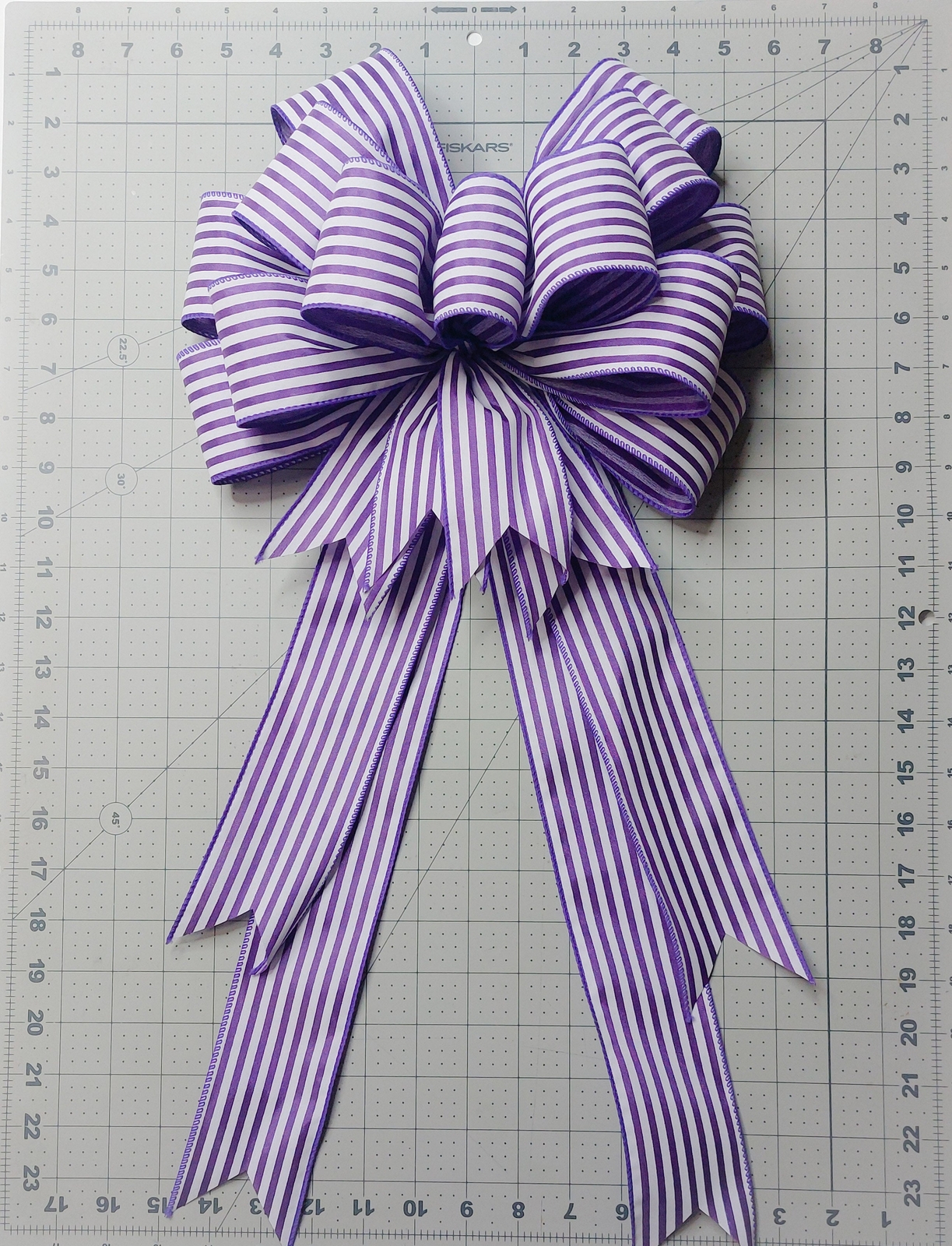 Purple and White Stripe Wreath Bow, Size Large