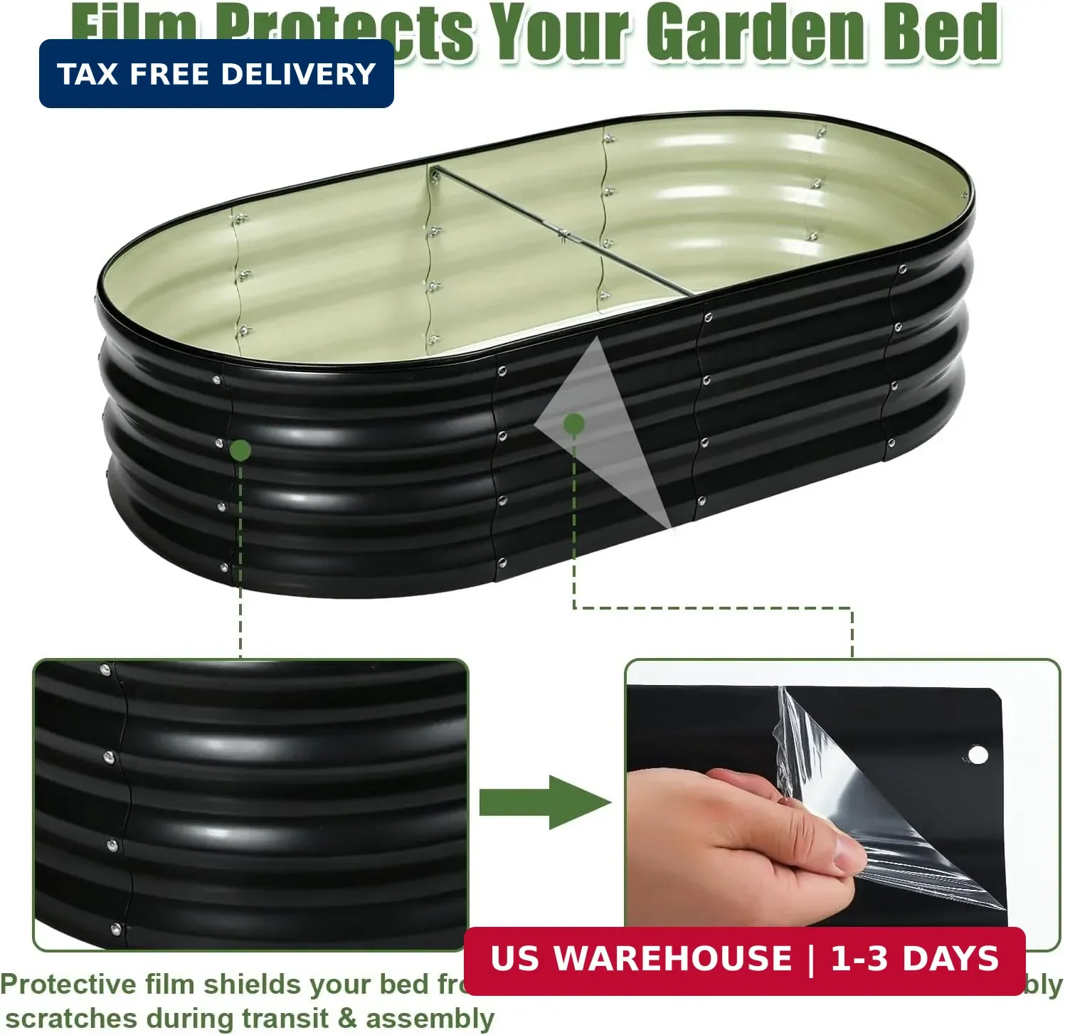 2 PCS Galvanized Raised Garden Bed 4x2x1 Ft, Oval Metal Outdoor Planter Box Kit