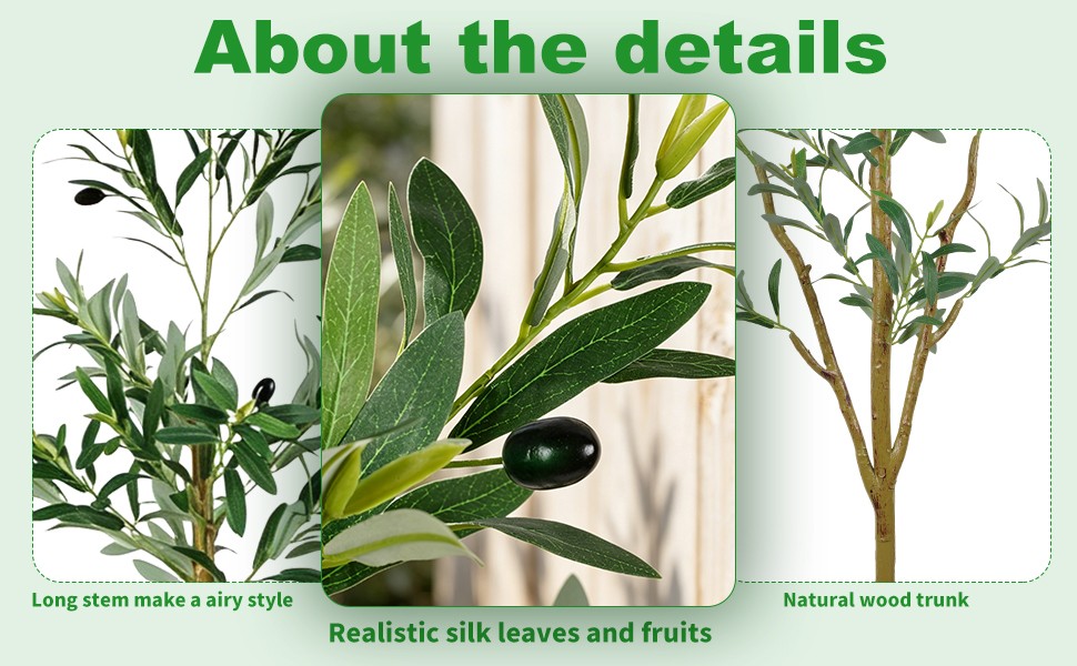 5FT Tall Olive Trees Artificial Indoor Faux Olive Tree Natural Wood Trunk Décor