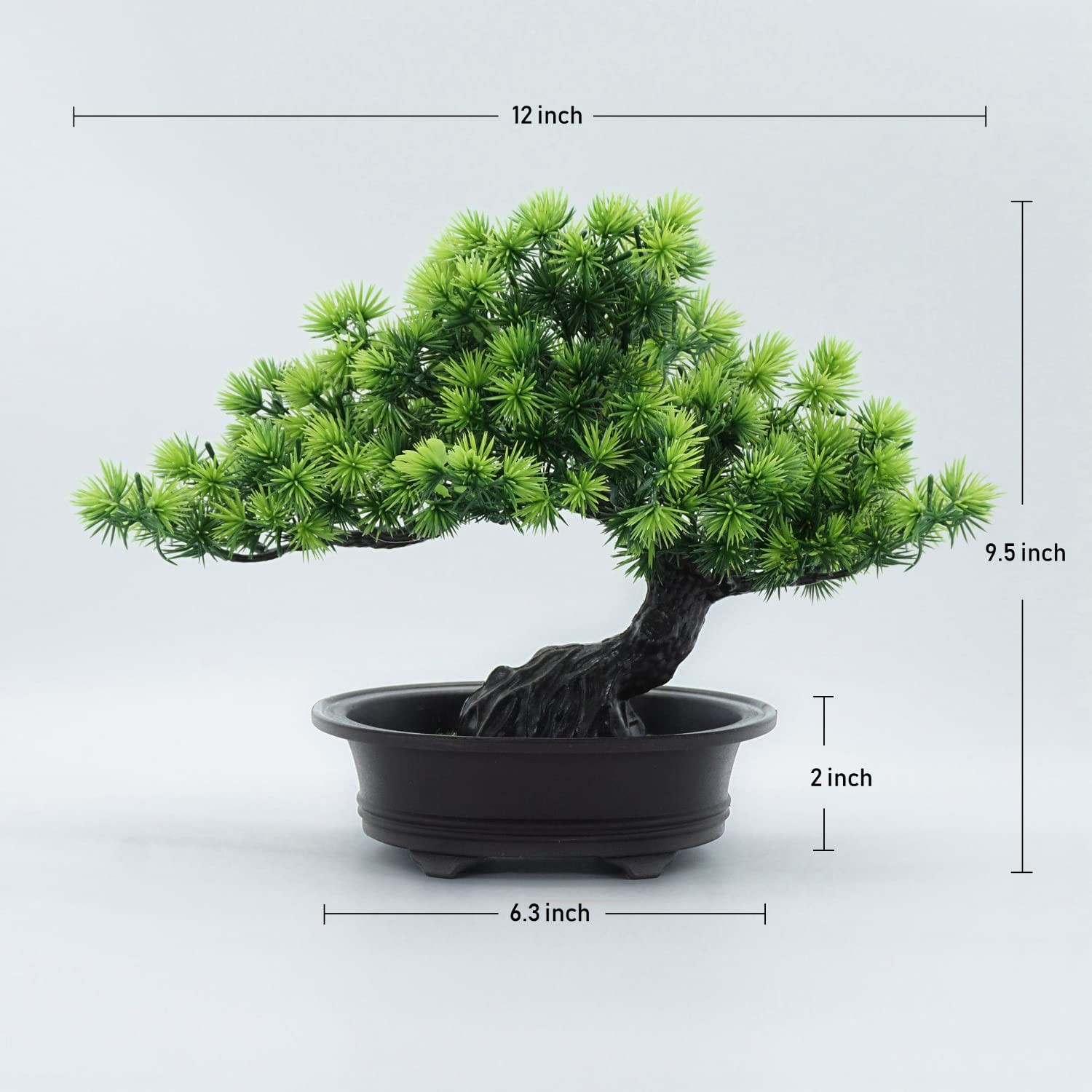 Small Fake Plants Desk Decor Artificial Bonsai with Pot, 9.5″ Tall, Green
