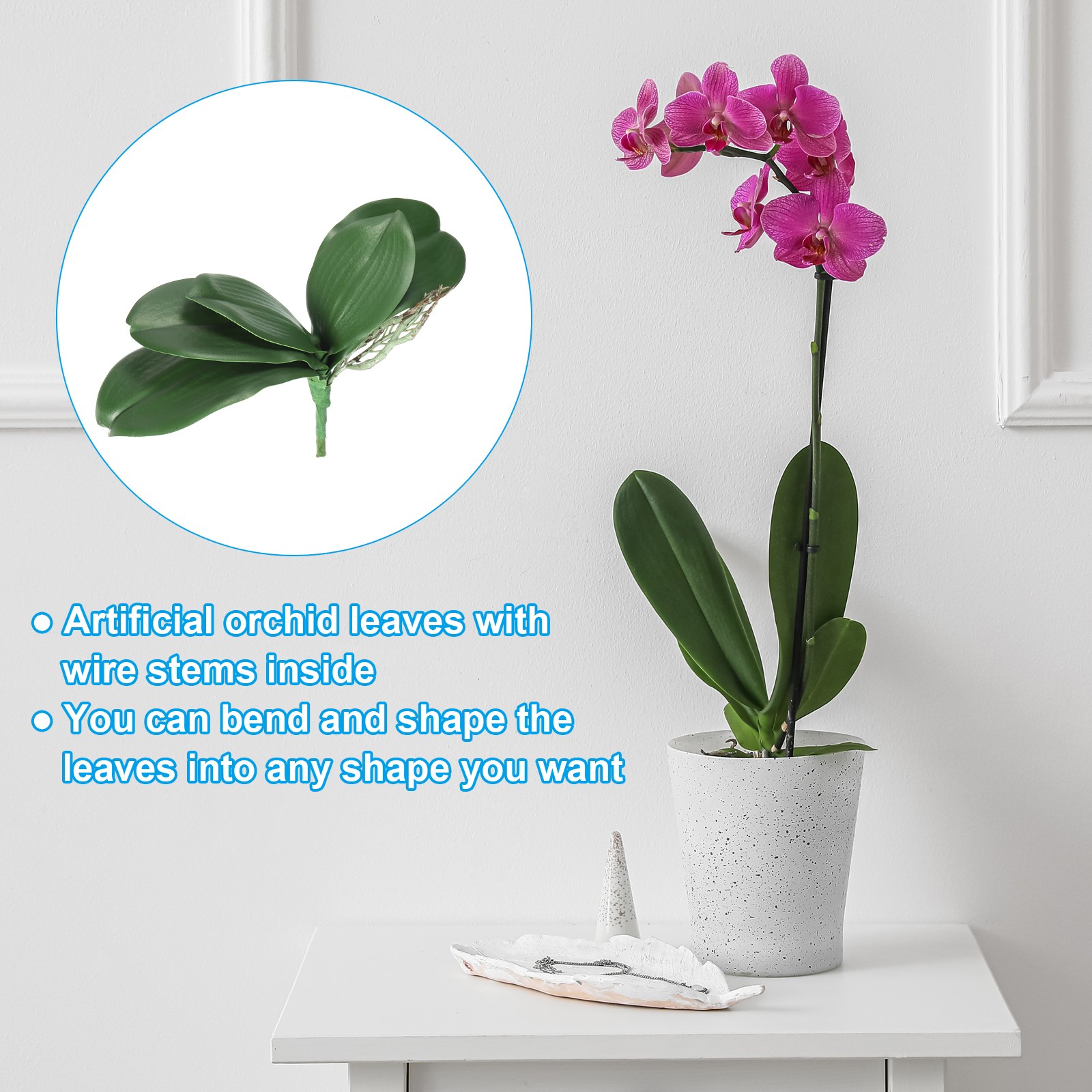 3 Pcs 9.45 Inch Faux Orchid Leaves 5 Petals Artificial Leaf with Stems Home