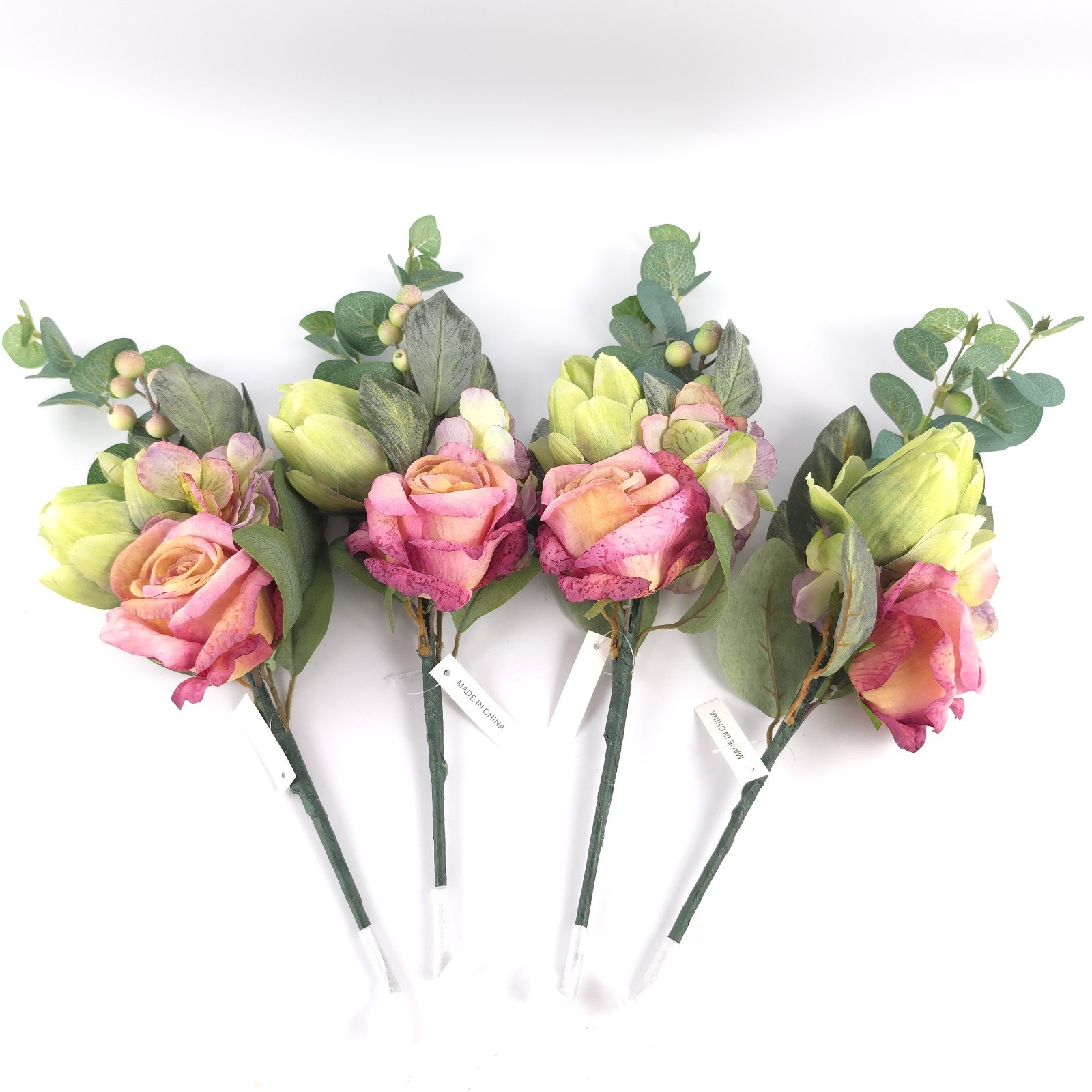4Pc Watercolor Rose, Hydrangea and Artichoke Picks by Valerie
