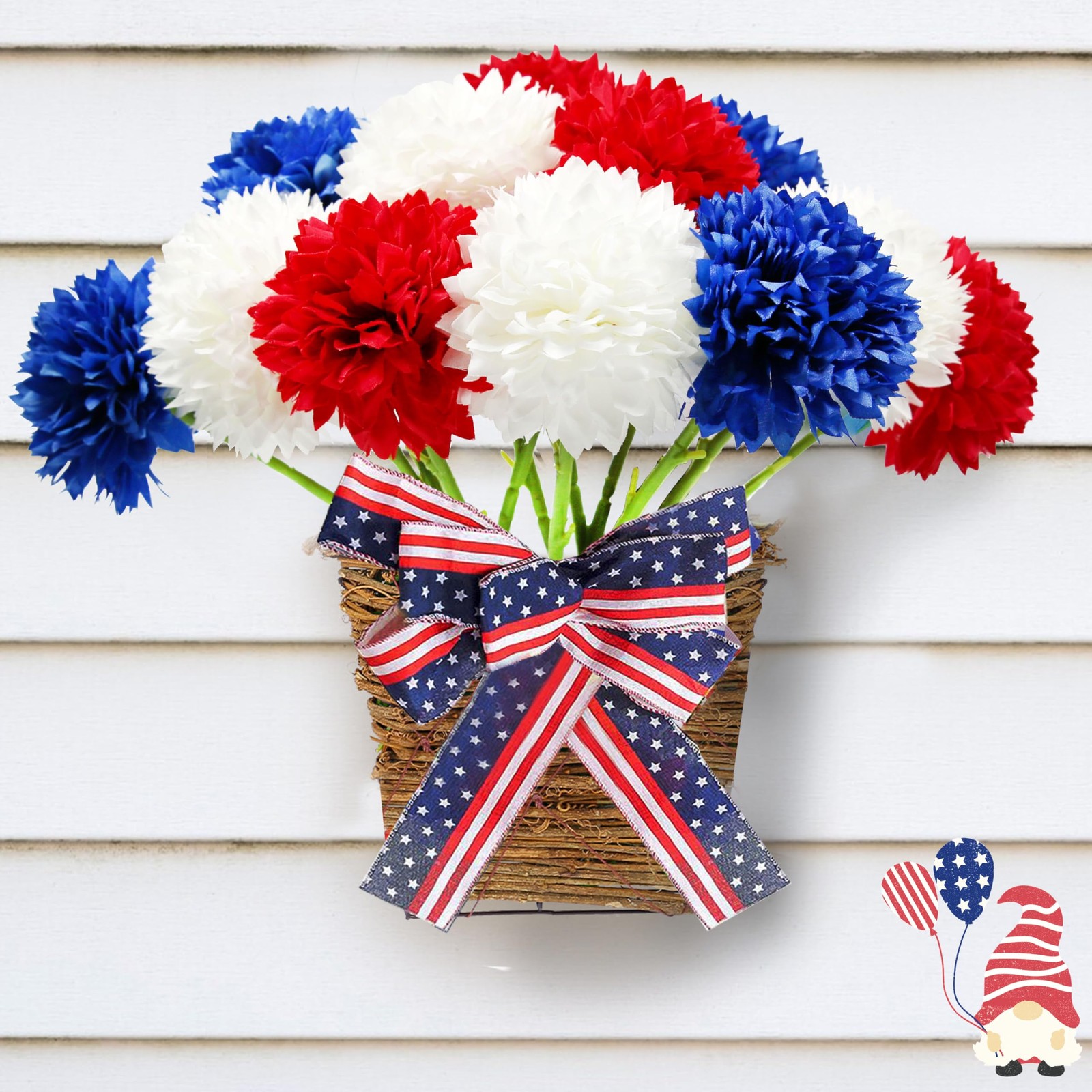 12 pcs Artificial Flower Patriotic Memorial Bouquet Red White and Blue Faux B…