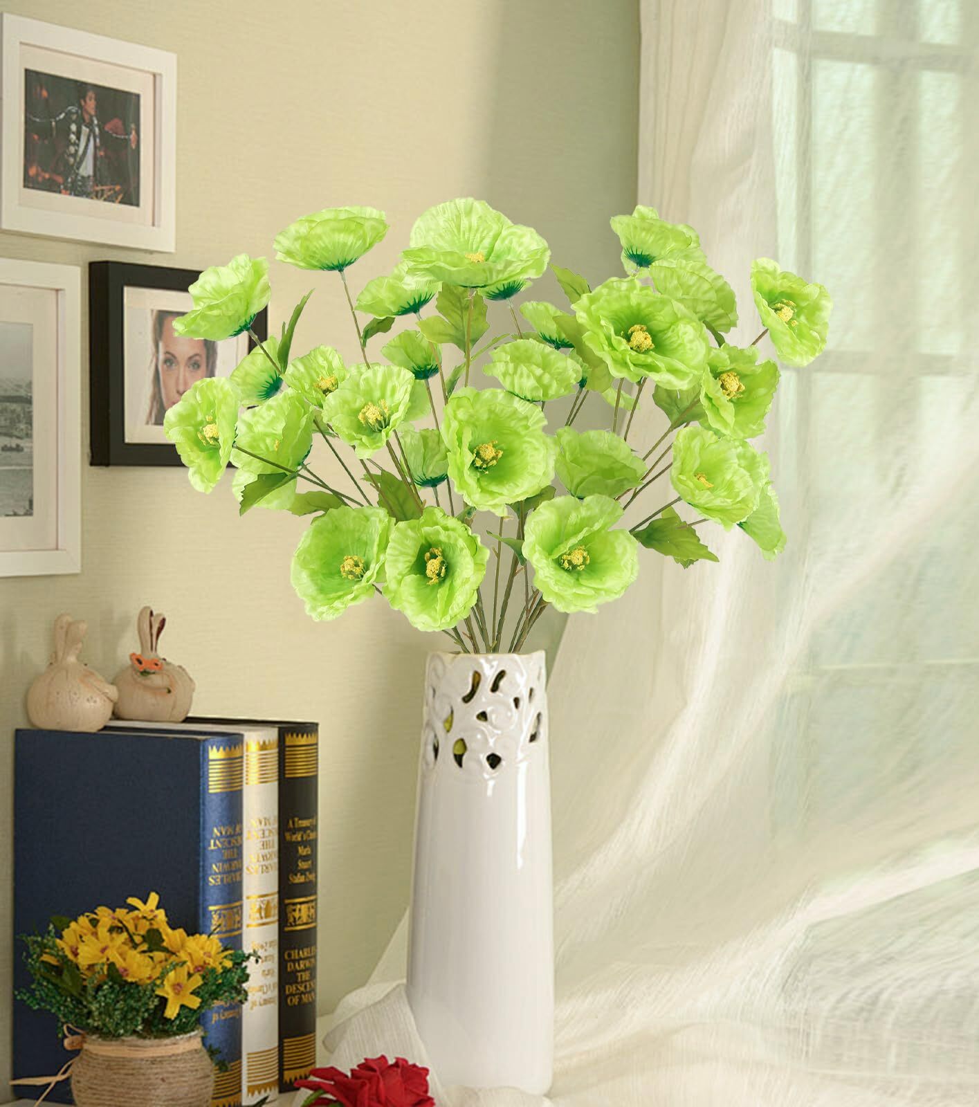 Poppies Flowers Artificial Silk Flowers 32in 6PCS Artificial Poppies Green Fl…