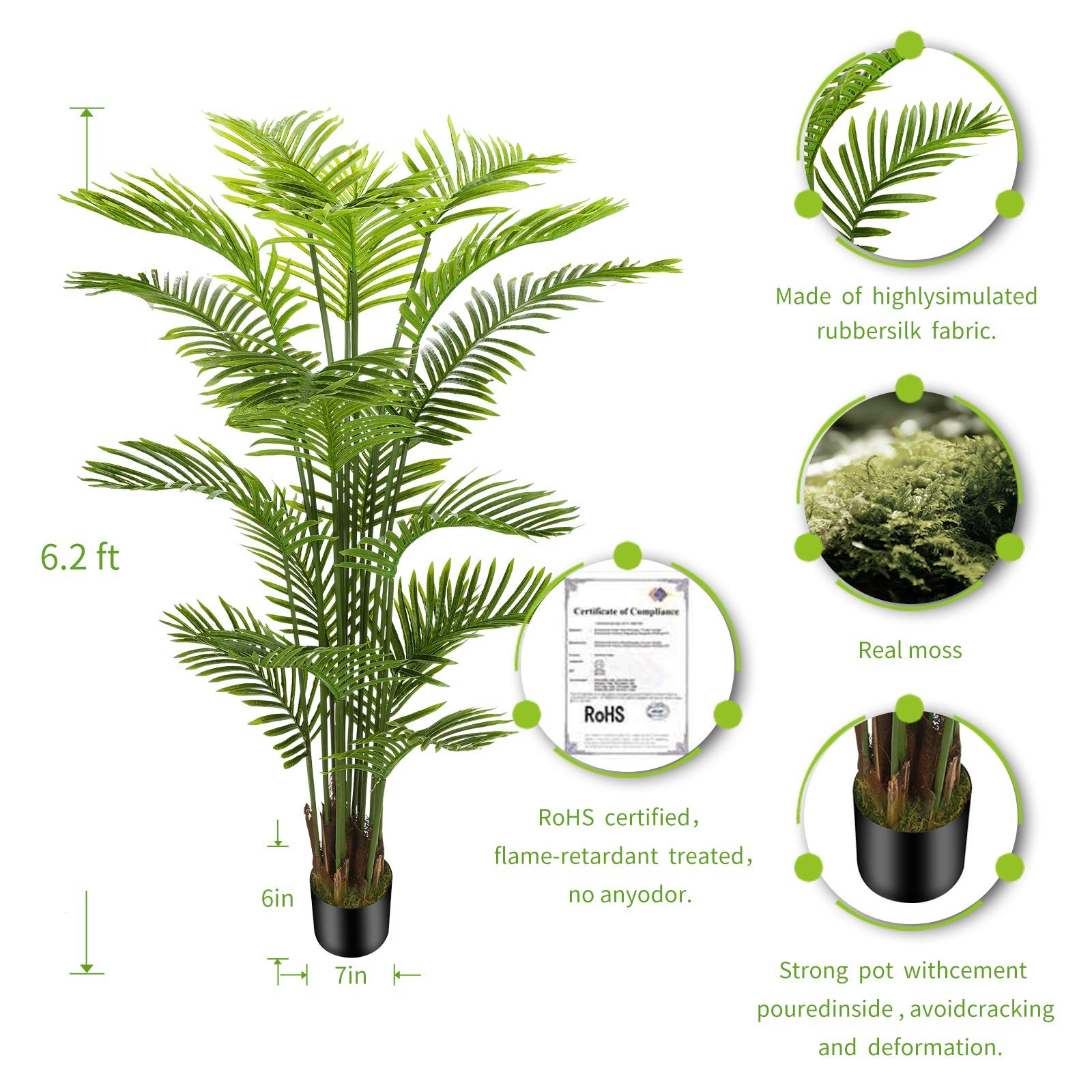 6ft Artificial Areca Palm Silk Tree(72in) with 18 Trunks Faux Tree and Plasti…
