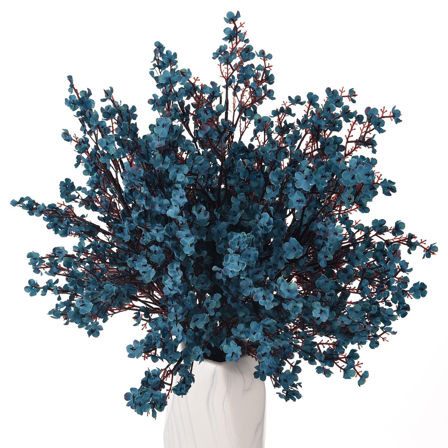 15 PCS Teal Blue Artificial Baby Breath Flowers, Fake Silk, Real Touch, DIY