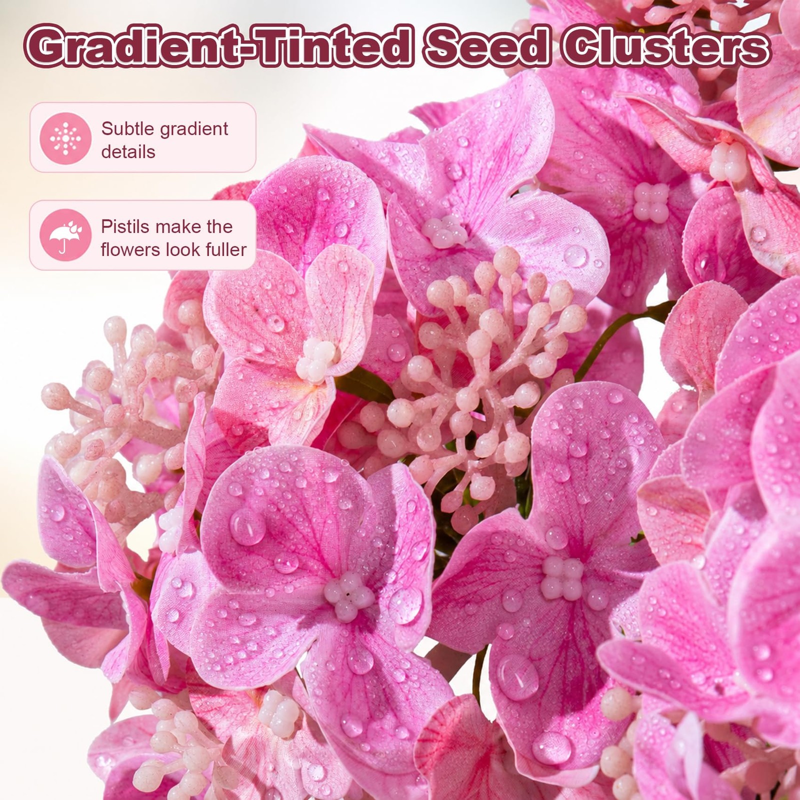 8Pcs Real Touch Hydrangea Pink Hydrangea Artificial Flowers Silk Hydrangea Fl…