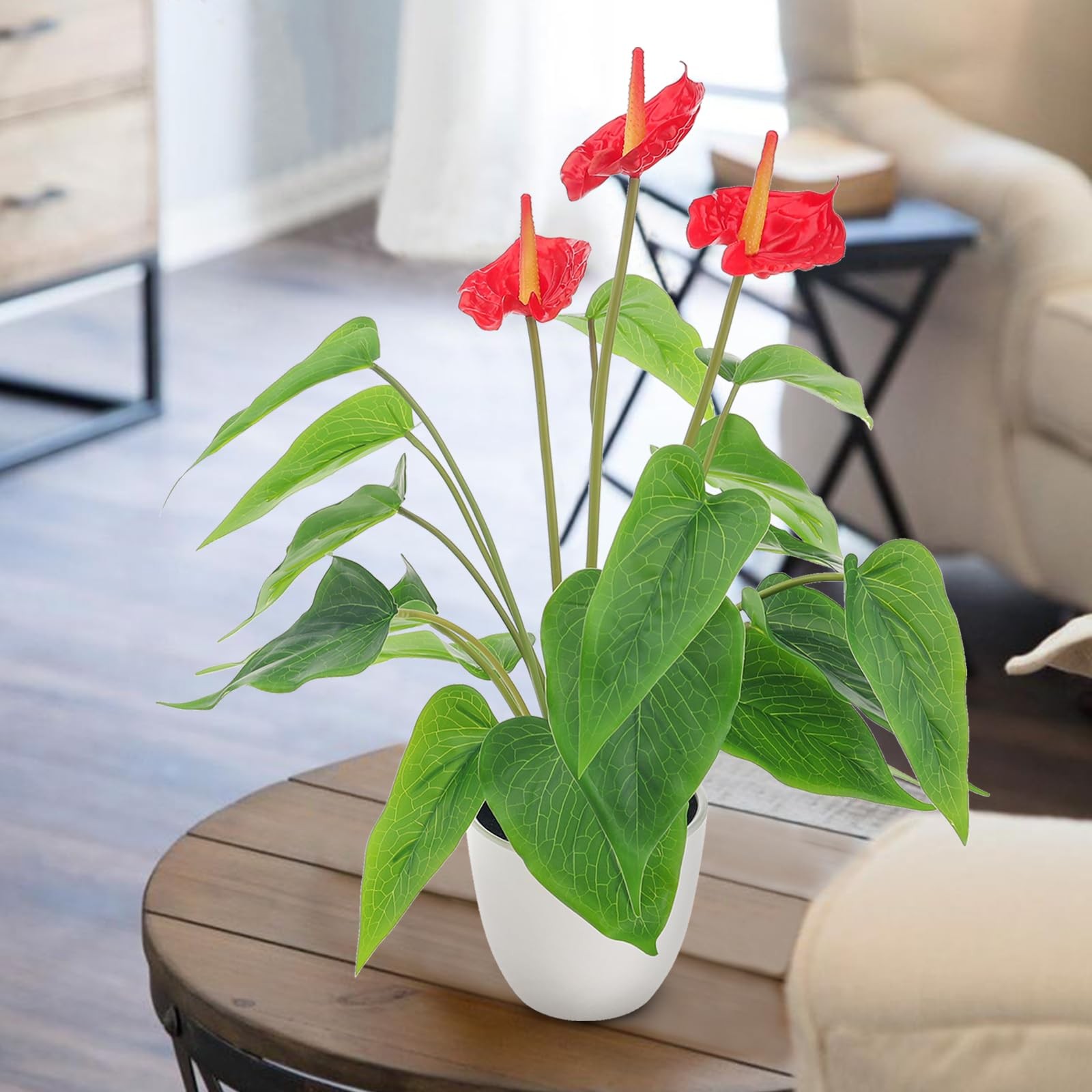 16.5″ Realistic Artificial Red Anthurium Fake Tropical Flower Plant
