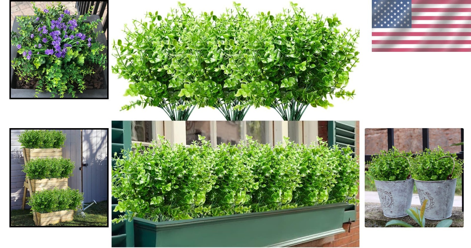 Lifelike Boxwood Shrubs – 8 Bundles of Fake Greenery for Indoor & Outdoor Use