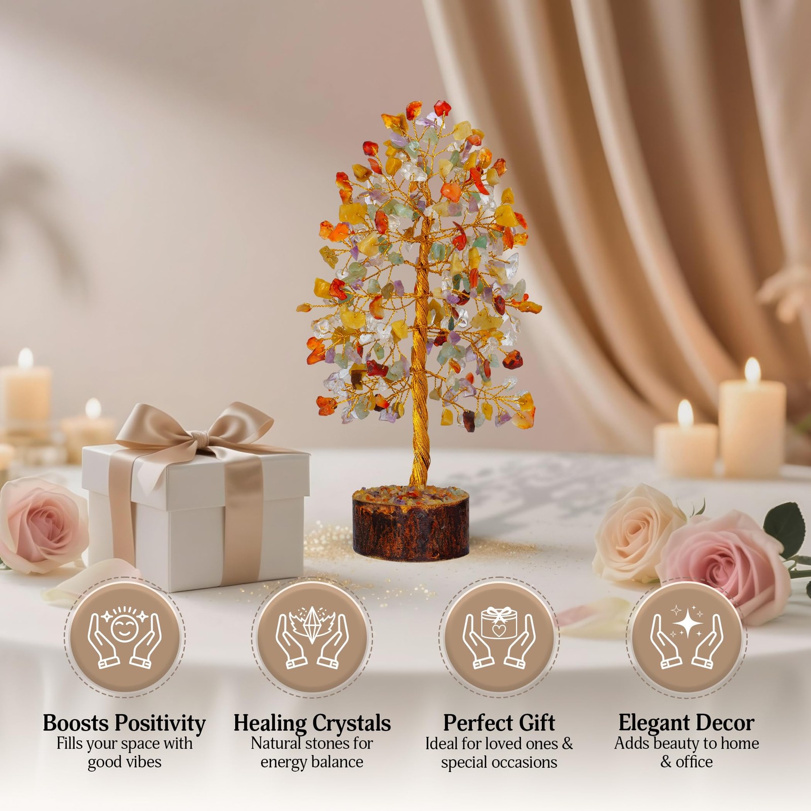 Gemstone Money Tree Reiki Healing Chakra Balancing Handmade Bonsai Trees Spir…