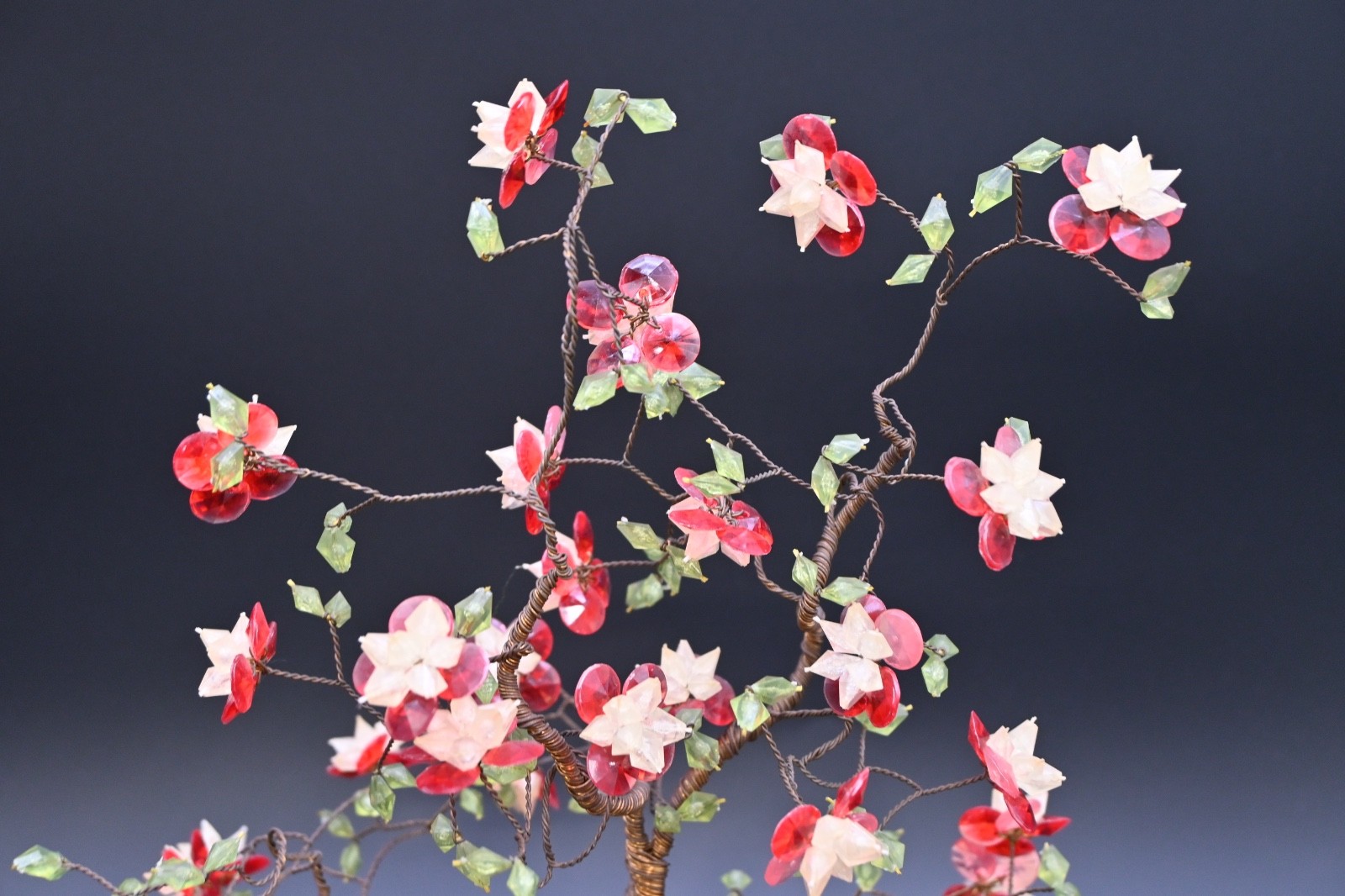 Vintage Decorative Wrapped Copper Wire Bonsai Tree Cherry Blossom Flowers