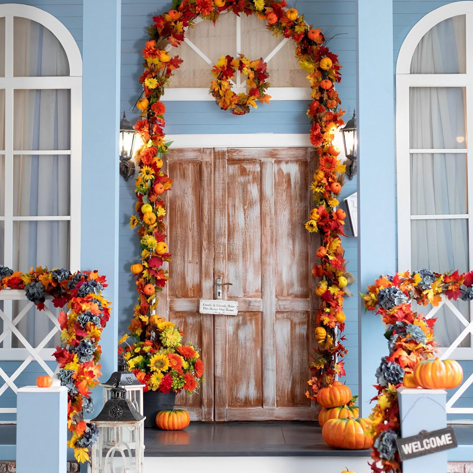 Fall Artificial Maple Leaves 32 Pcs 2 Sizes Mixed Colored Faux Autumn Harvest