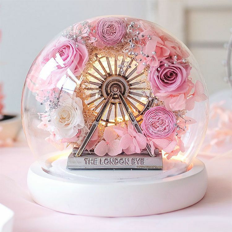 Preserved Rose Glass Dome Flower Gift Set For Womens Mother Day Birthday Wedding
