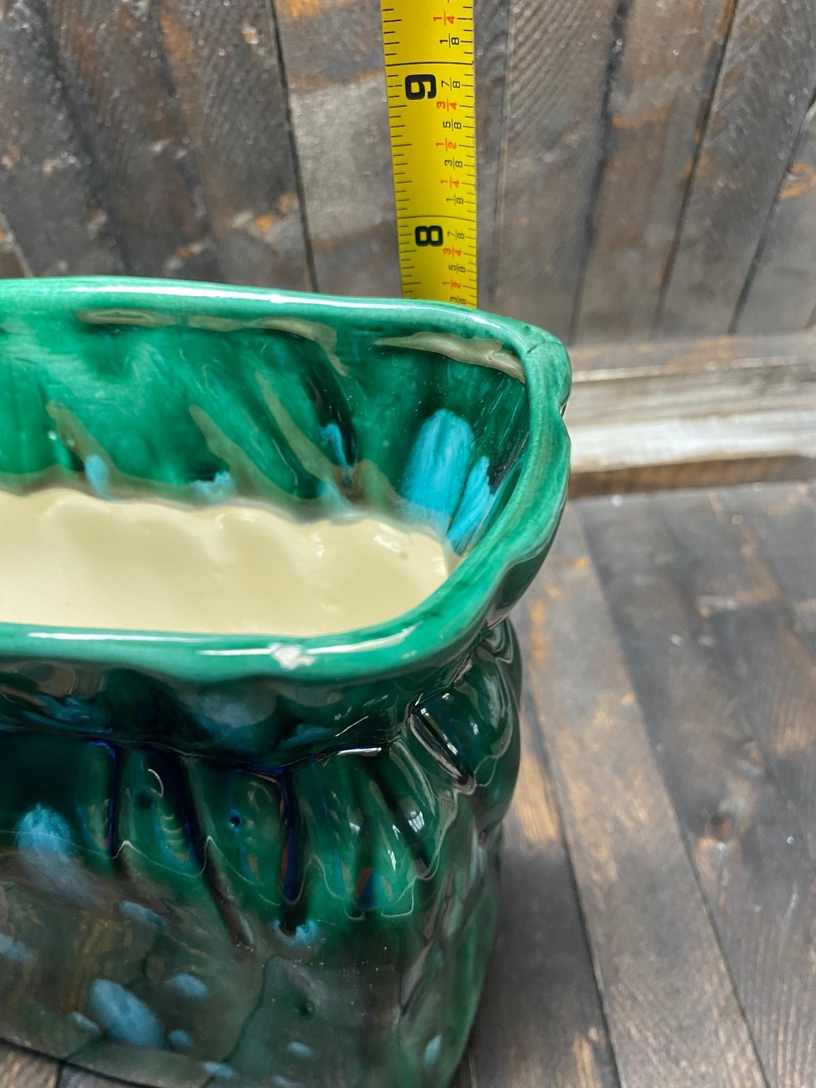 Vintage Ceramic Planter Drip Glaze Mid-Century Modern Vase 1980s Green Blue