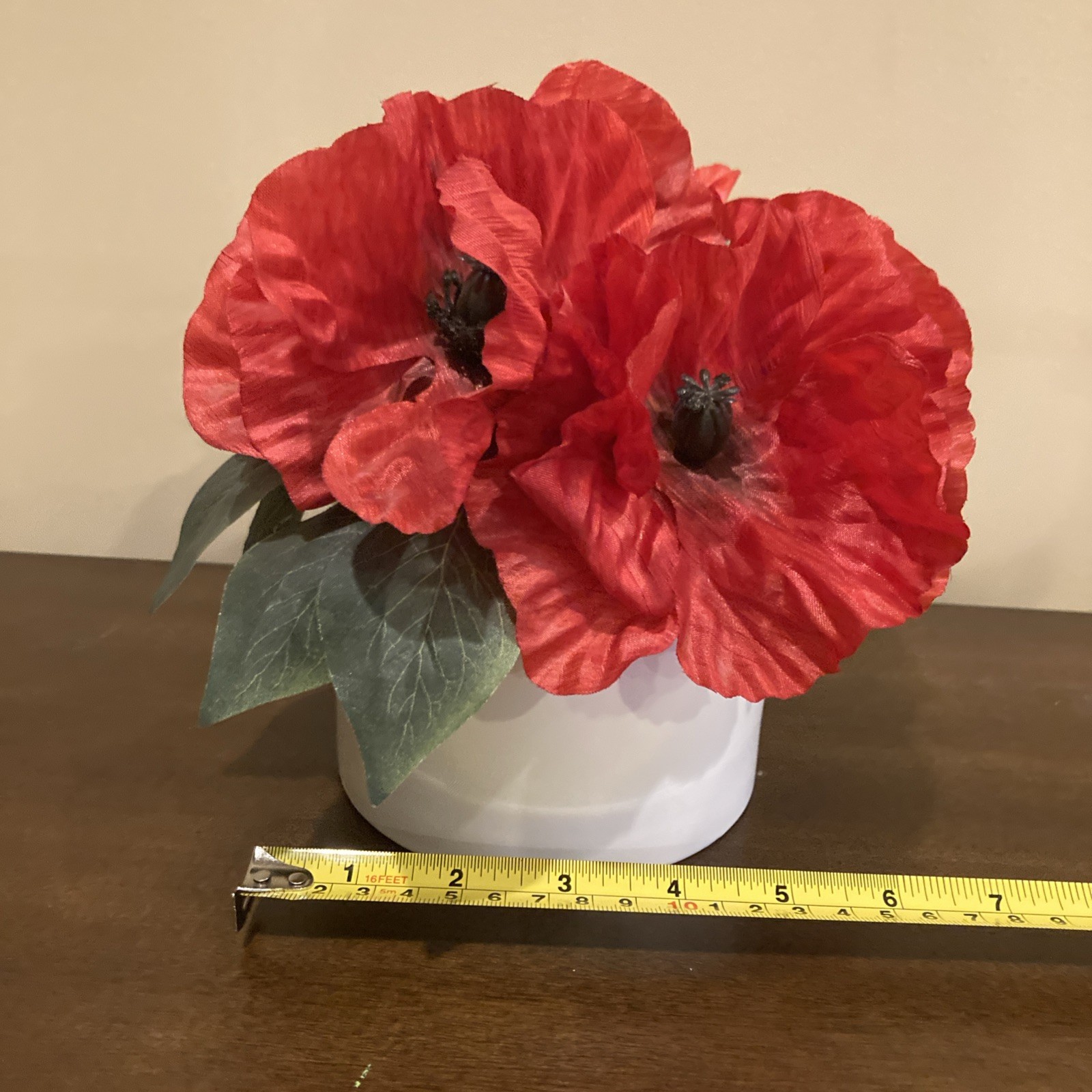 Threshold 7.5” Red Poppy Arrangement With 3 1/2 Inch Vase Faux Floral