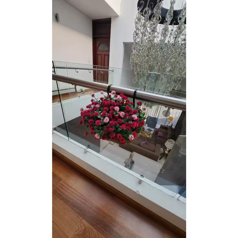 12 In. Pink and Red Indoor/Outdoor Artificial Chrysanthemum 8 In. Hanging Brown