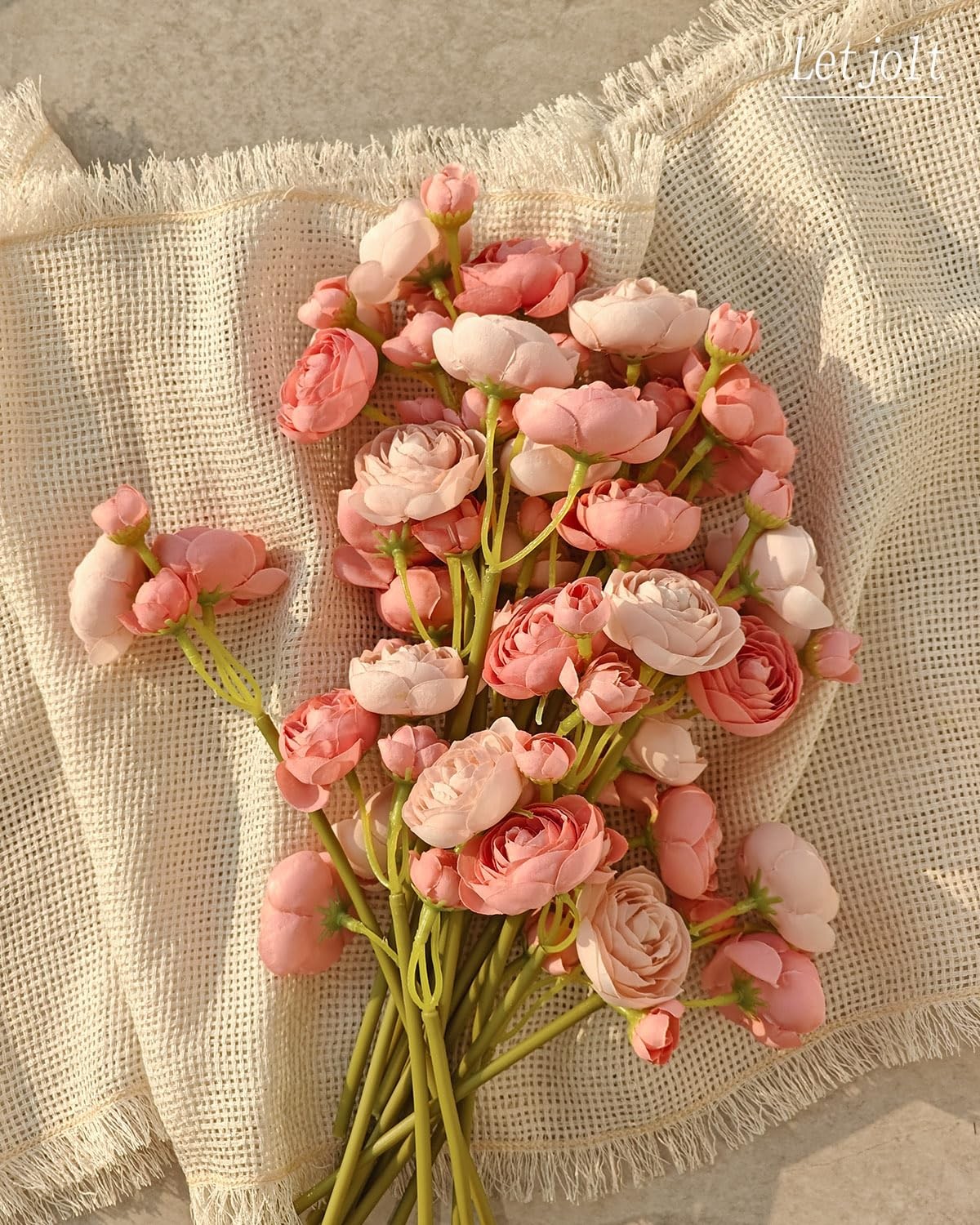 18 PCS Deep Pink Artificial Ranunculus Silk Flowers Wedding Bouquet Decor