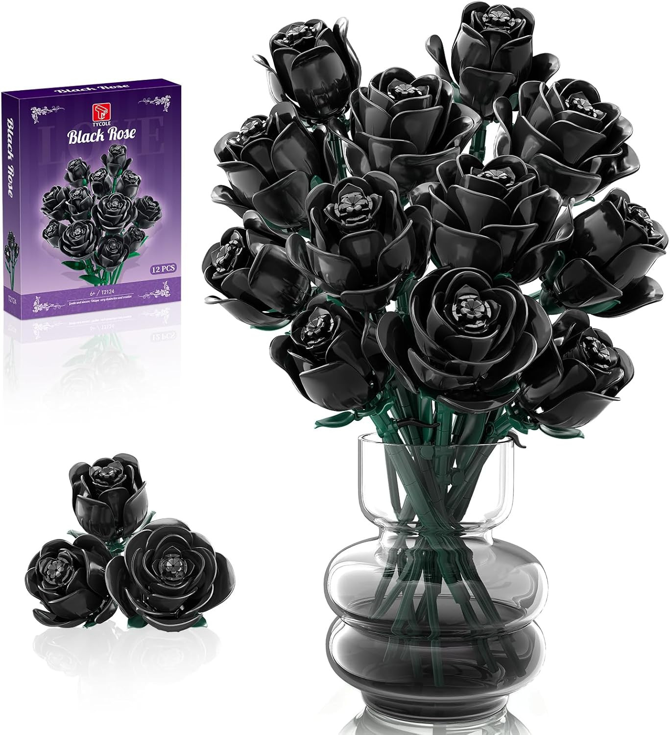 Black Roses Flowers Building Sets, Artificial Bouquet Botanical Collection