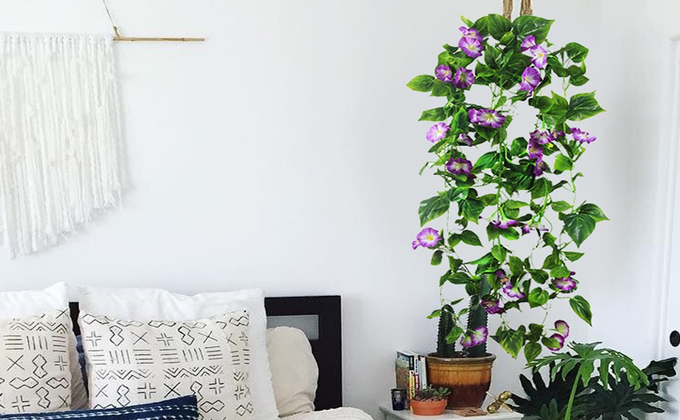 Artificial Vines 15Feet Silk Flower Garland for Outdoors Purple Morning Glory