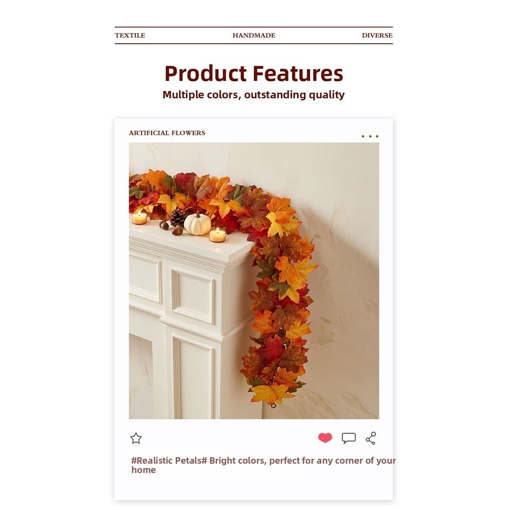 Silk Fabric Maple Leaf Vine with Detailed Veins for Autumn Interior Design