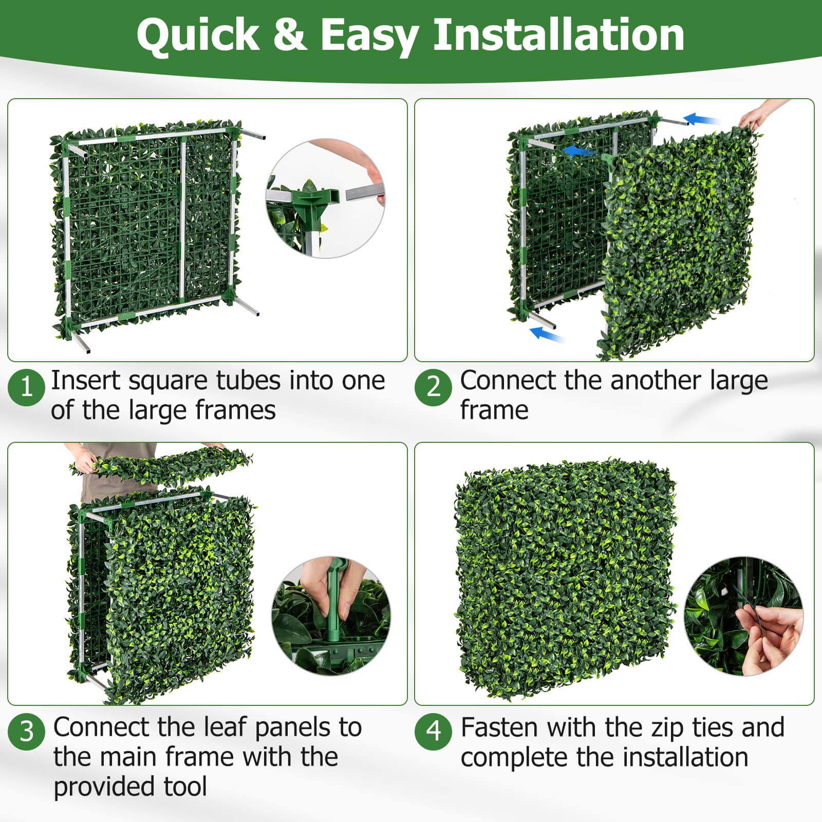 Artificial Plant Wall w/ Realistic PE Leaves Zip Ties Decoration 36″ x 15″ x 34″