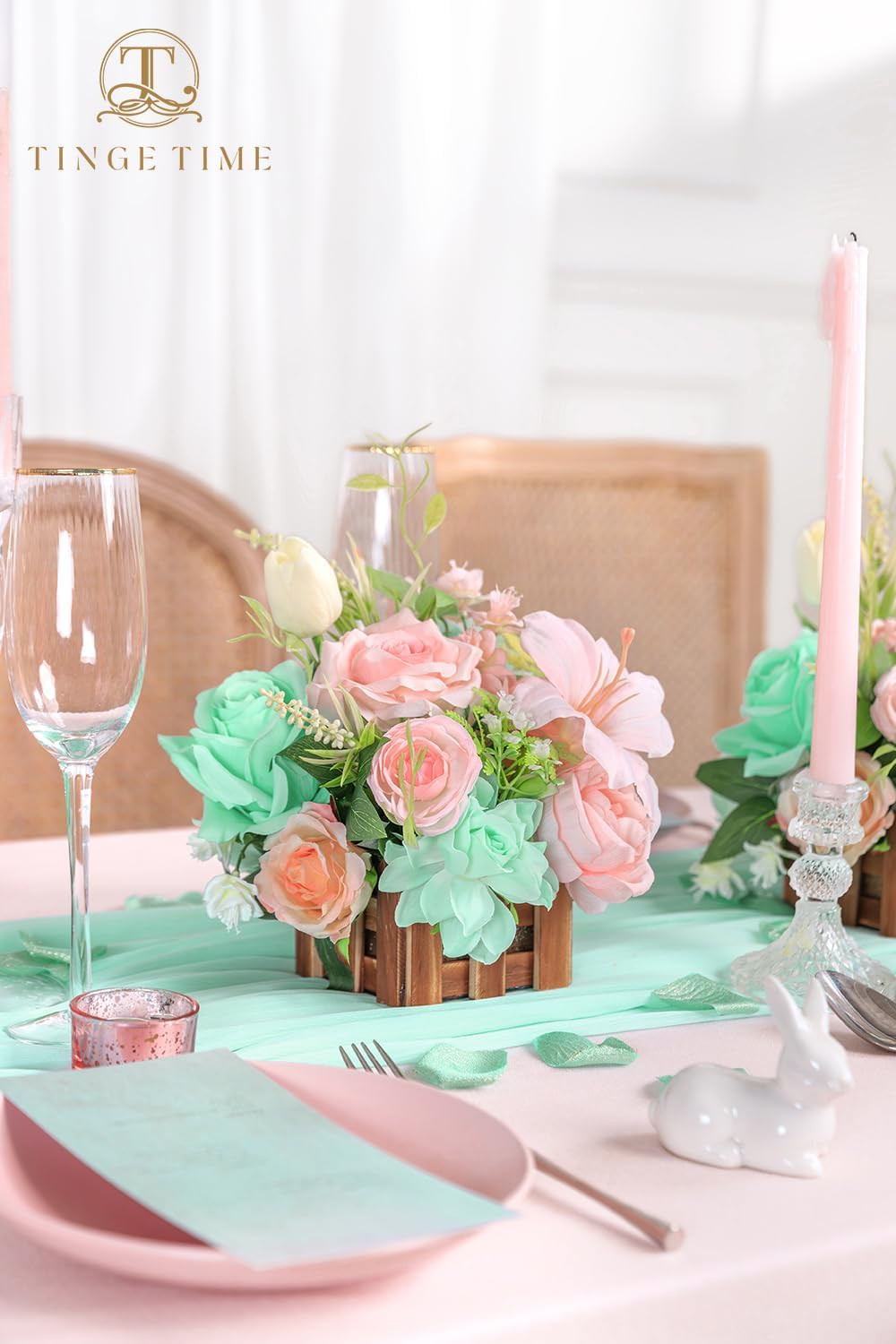 Set of 2 Large Mint Green & Pink Artificial Flower Centerpieces for Weddings