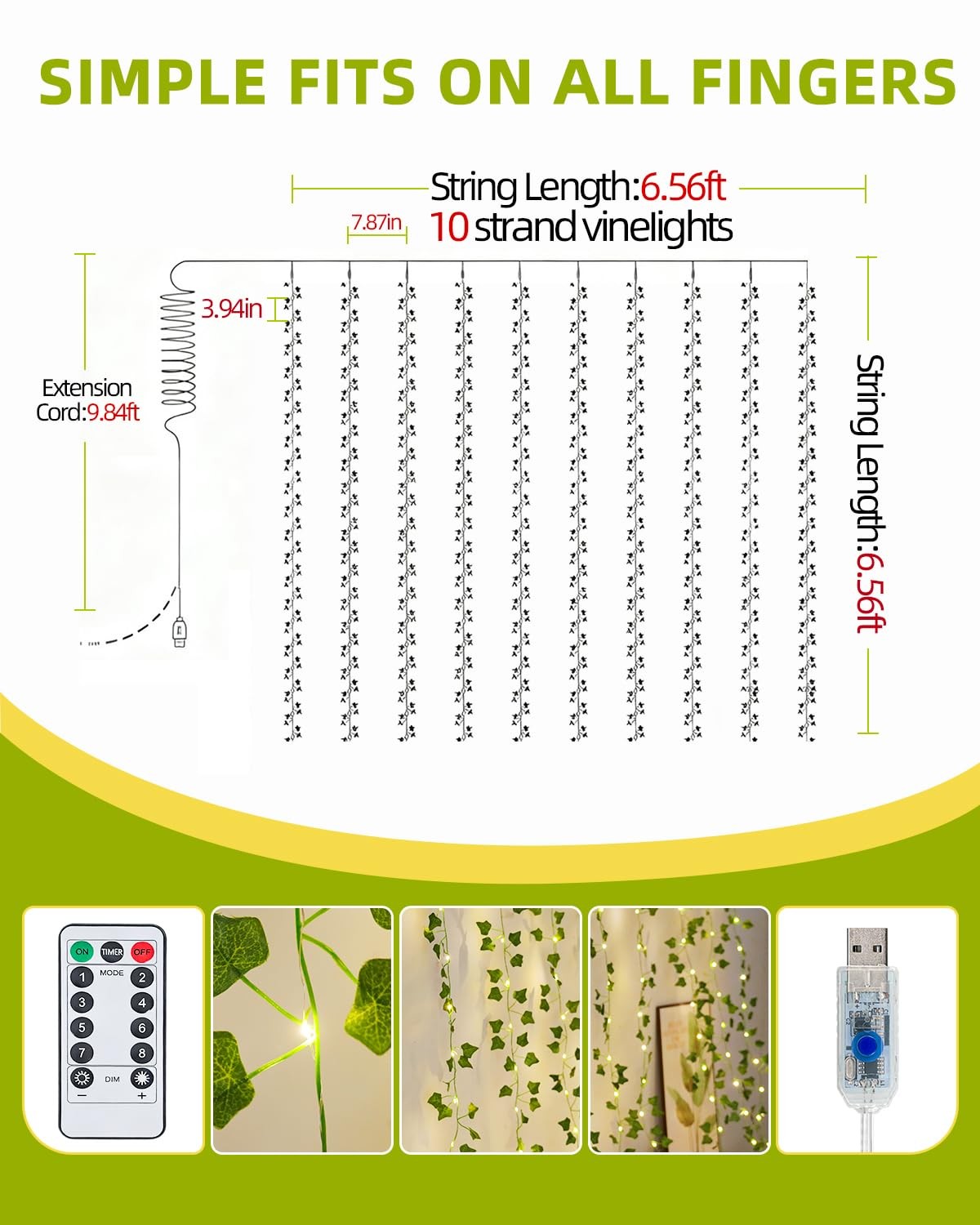 Vines with Fairy Lights for Bedroom – 200 Ivy Curtain Wall Vines for Wedding,…