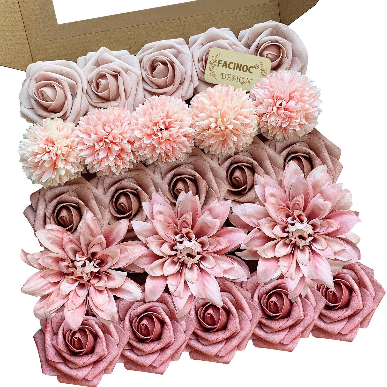 Dusty Roses Artificial Flowers Pink Fake Flower Bulk for DIY Wedding Bouquet …