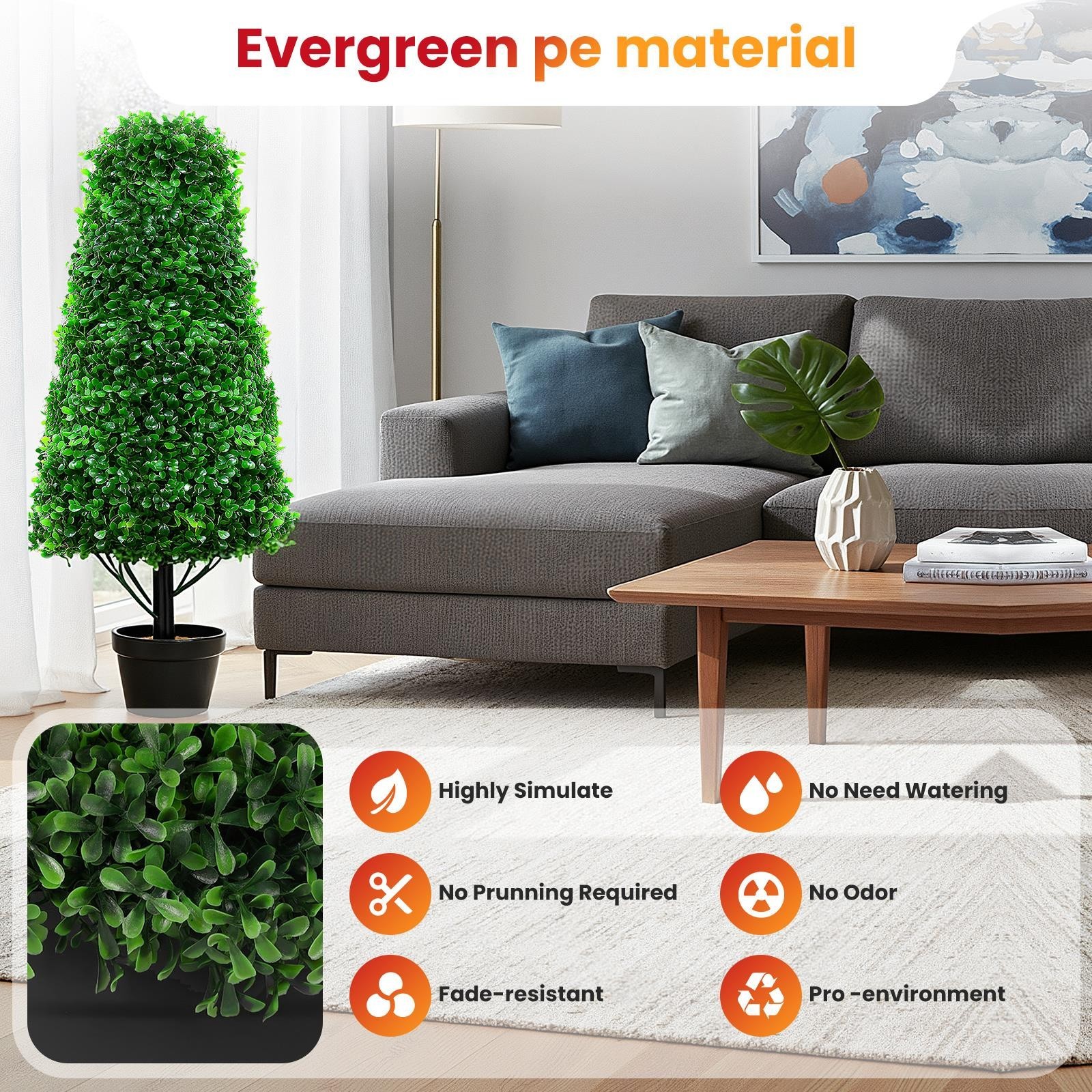 2PCS 4FT Fake Boxwood Topiary Trees Potted Plants with Black Planter for Home