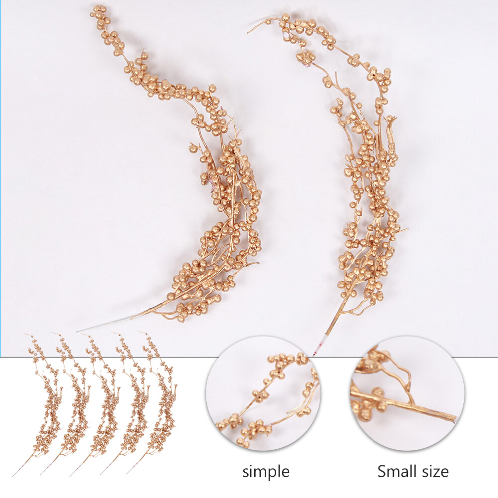 5 Pcs Christmas Berry Stems Artificial Flower Golden Tree Spray
