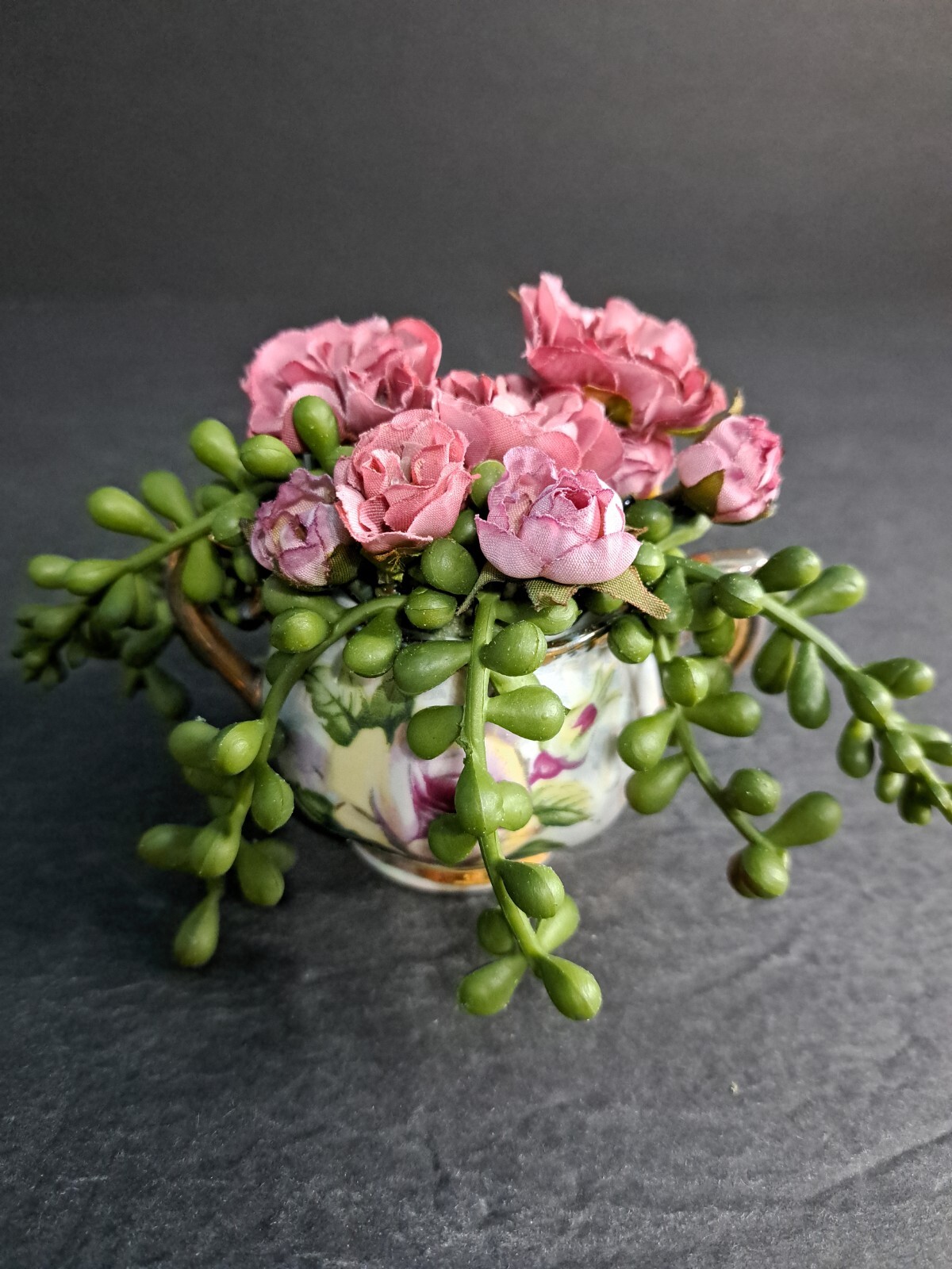 Artificial Floral Arrangements 4 In Tall Succulent With Pink Flowers Sugar Bowl