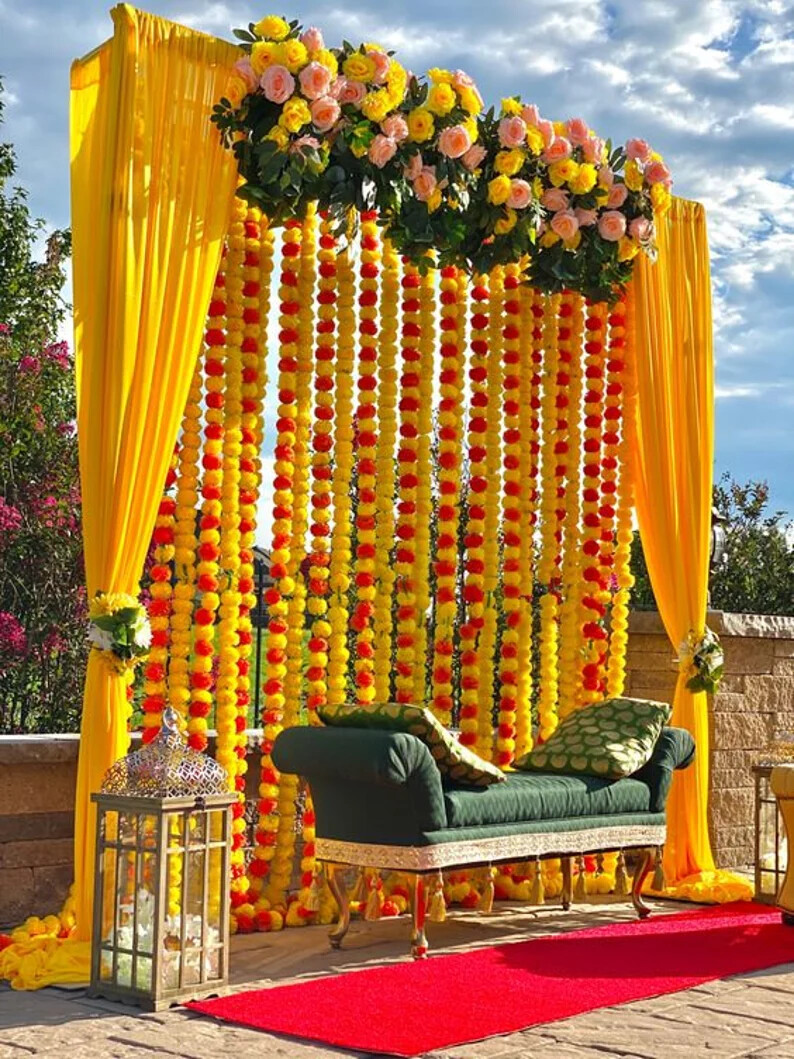 Indian Marigold Flower Artificial Decorative Deewali Marigold Garland home decor