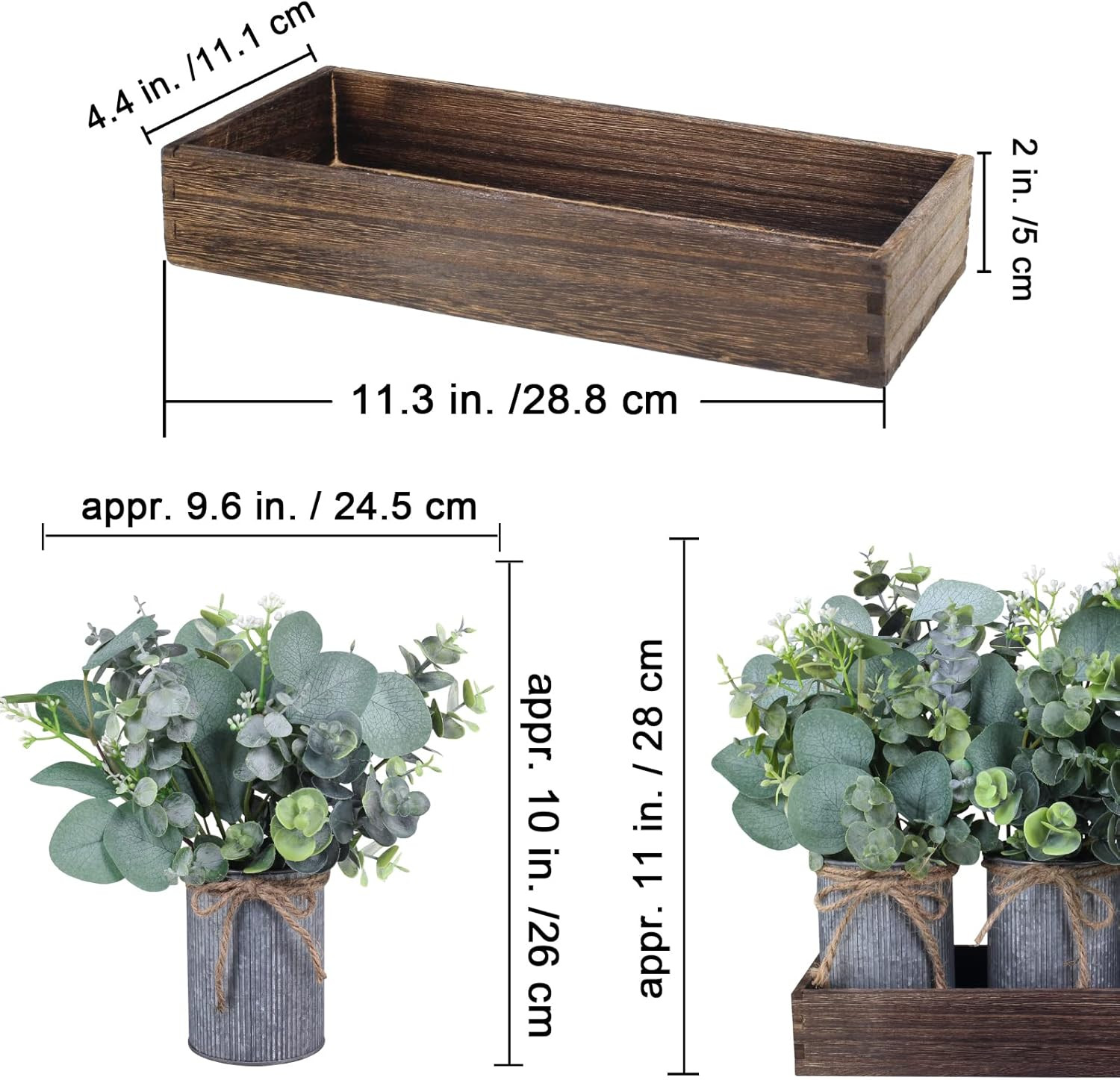 Set of 3 Farmhouse Galvanized Metal Pots Centerpiece Artificial Silver Dollar Eu
