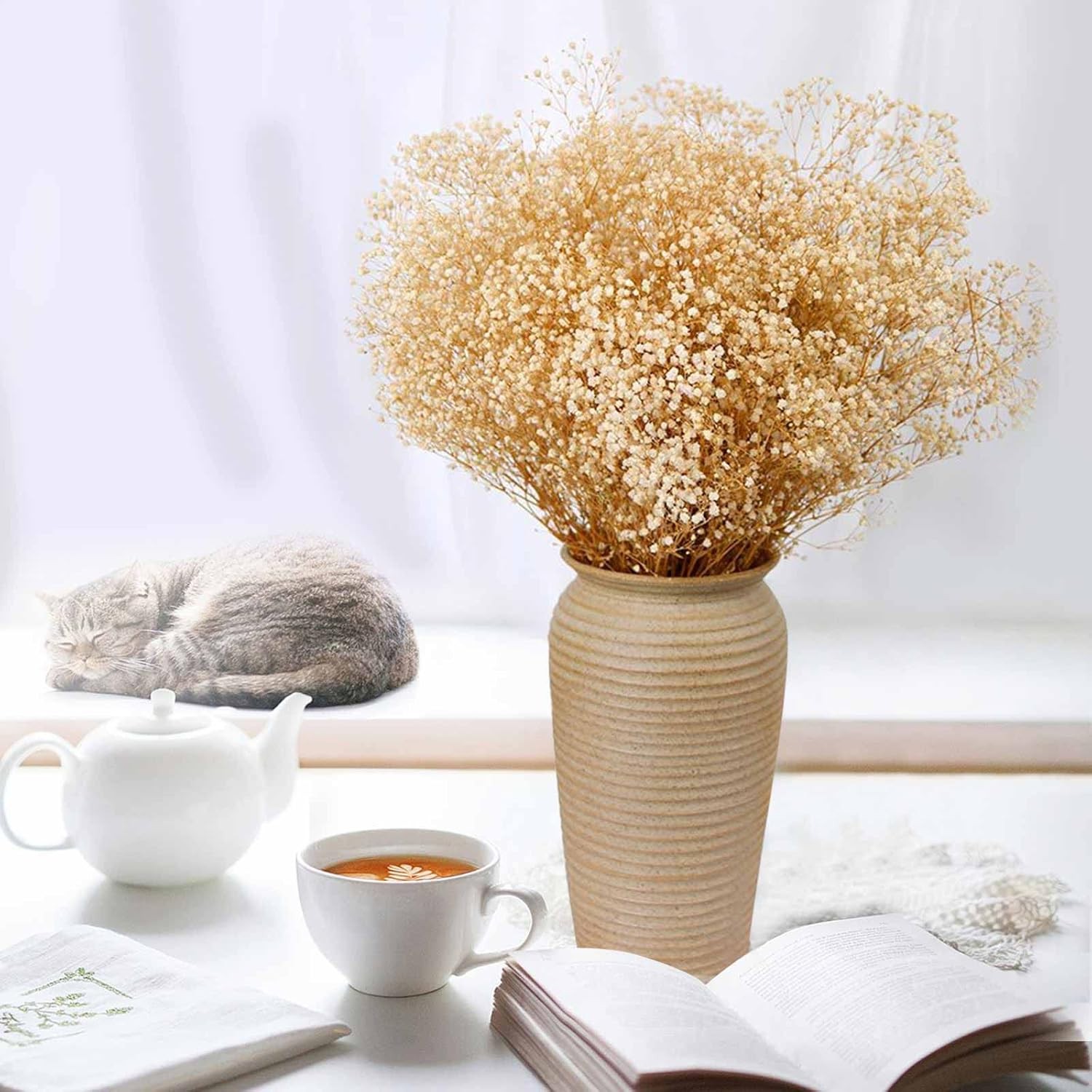 Dried Babys Breath Flowers Bouquet-17 Inch 2500+ Ivory White Dry Flowers,Natural