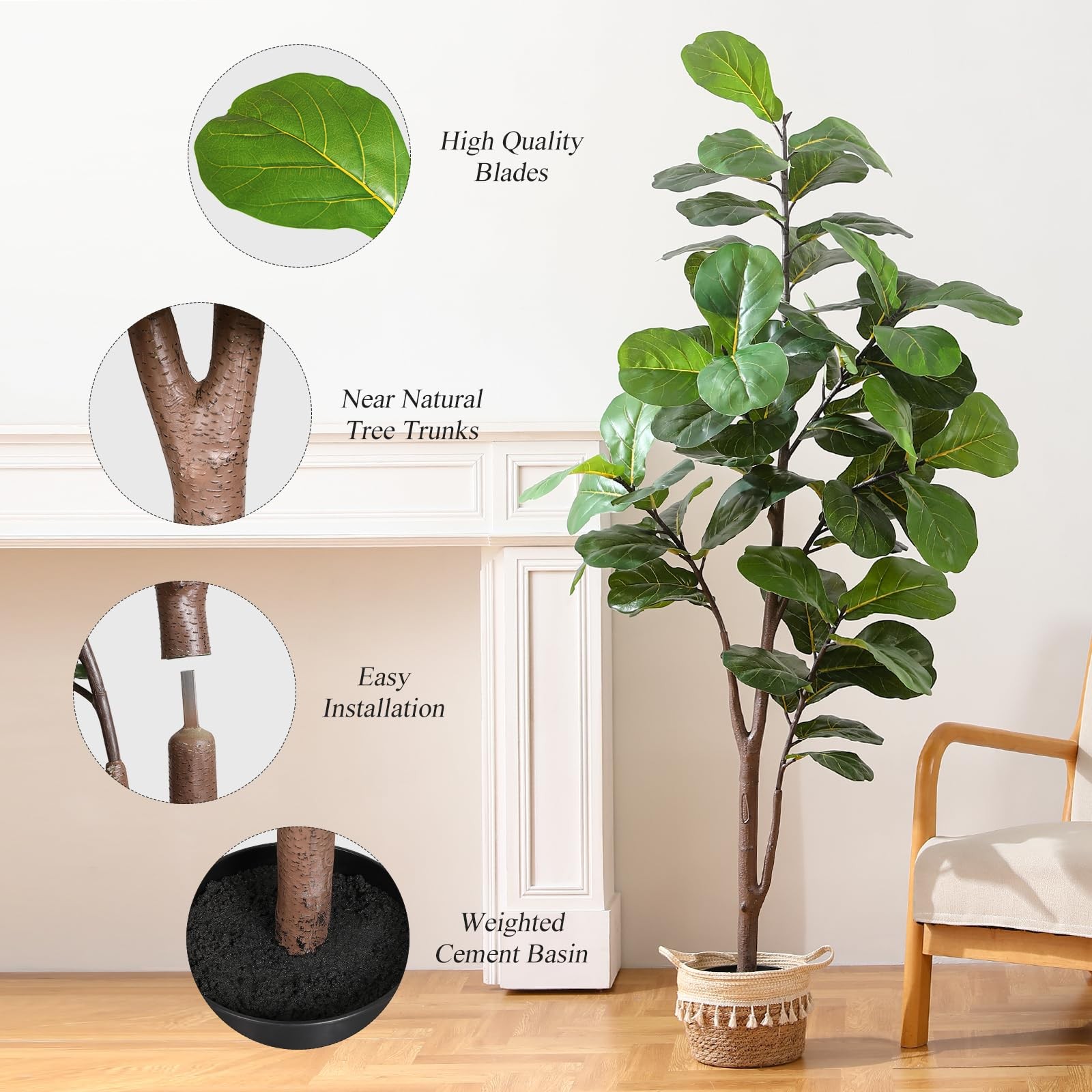 Pertivery Artificial Fiddle Leaf Fig Tree 6ft,