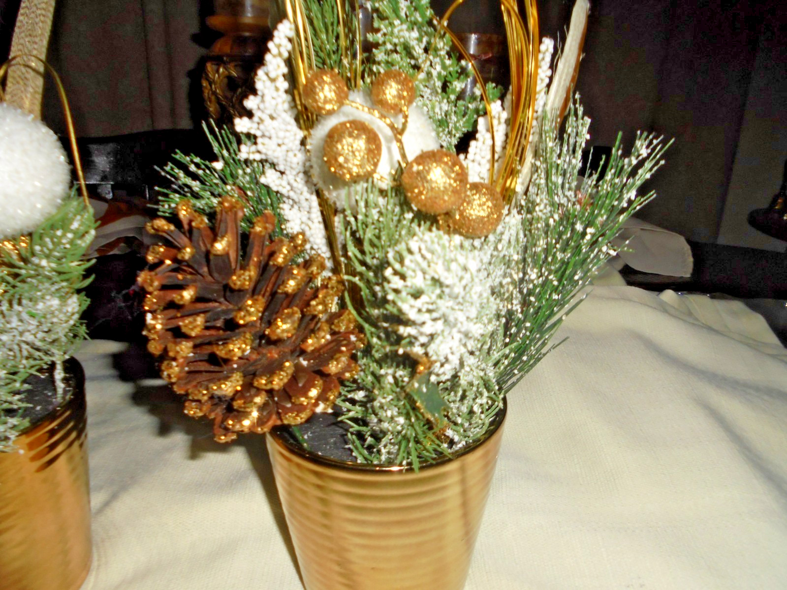 HOLIDAY FLORAL ARRANGEMENT IN BRASS POT -14 INCHES TALL – SET OF 2