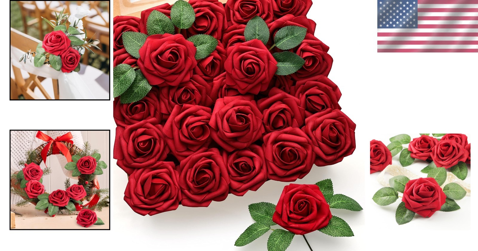 Realistic Foam Red Roses Bulk – 50pc Set