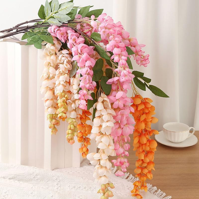 4Pcs 47.2″ Silk Wisteria Flower Garland for Home Party Decor – White Blue Pink P