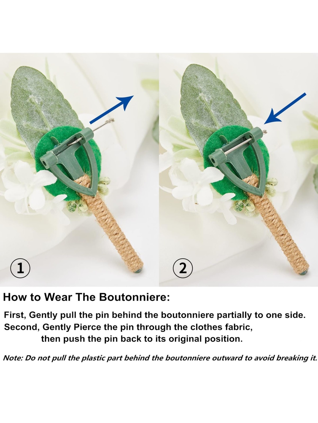 6 PCS White Boutonniere Men Groom Groomsman Wedding Suit Flower Silver Rose